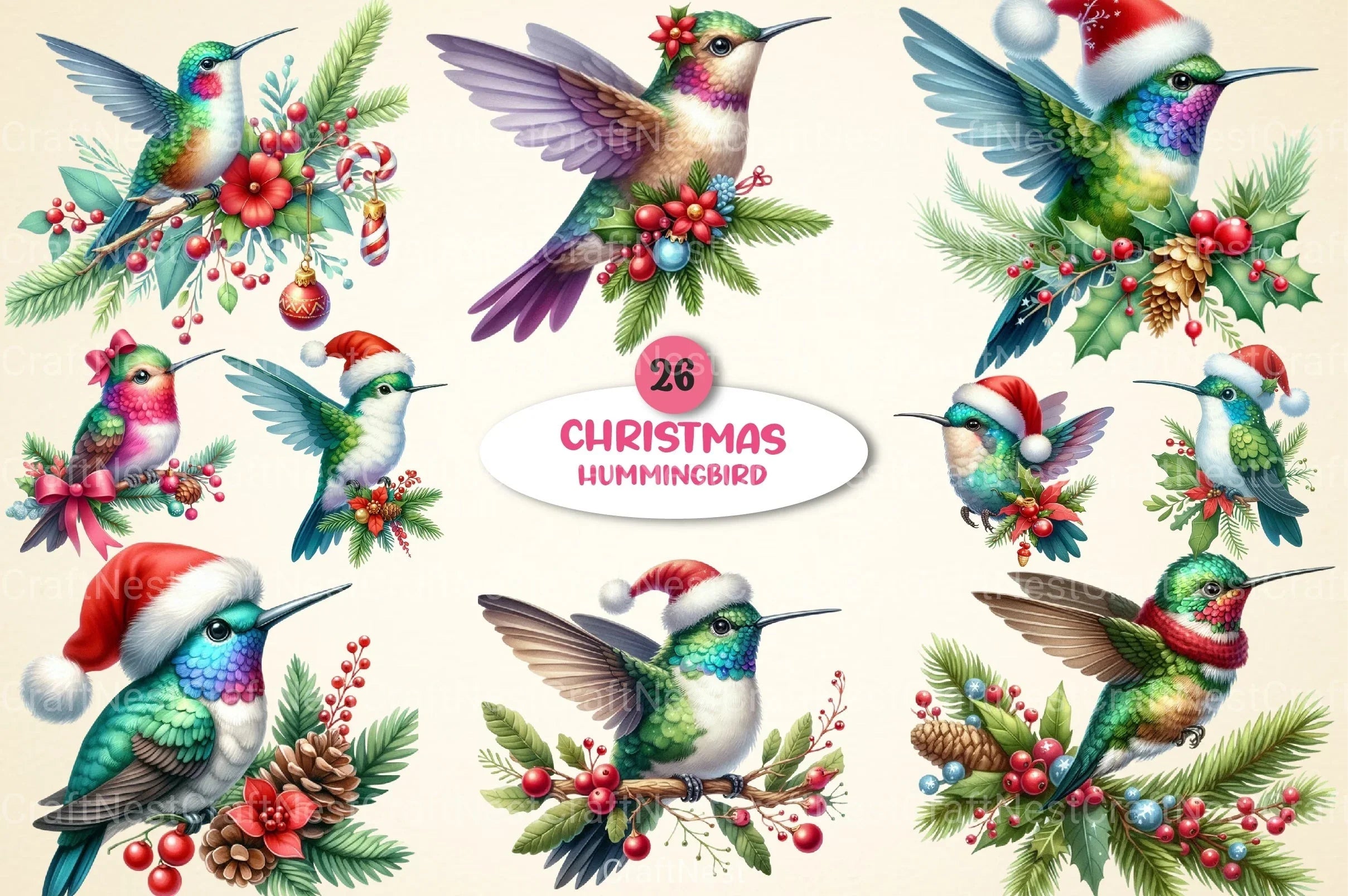 Christmas Hummingbird Clipart Bundle - CraftNest - Digital Crafting and Art