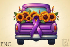 Purple Ribbon Cancer Truck Clipart Bundle 4 - CraftNest - Digital Crafting and Art