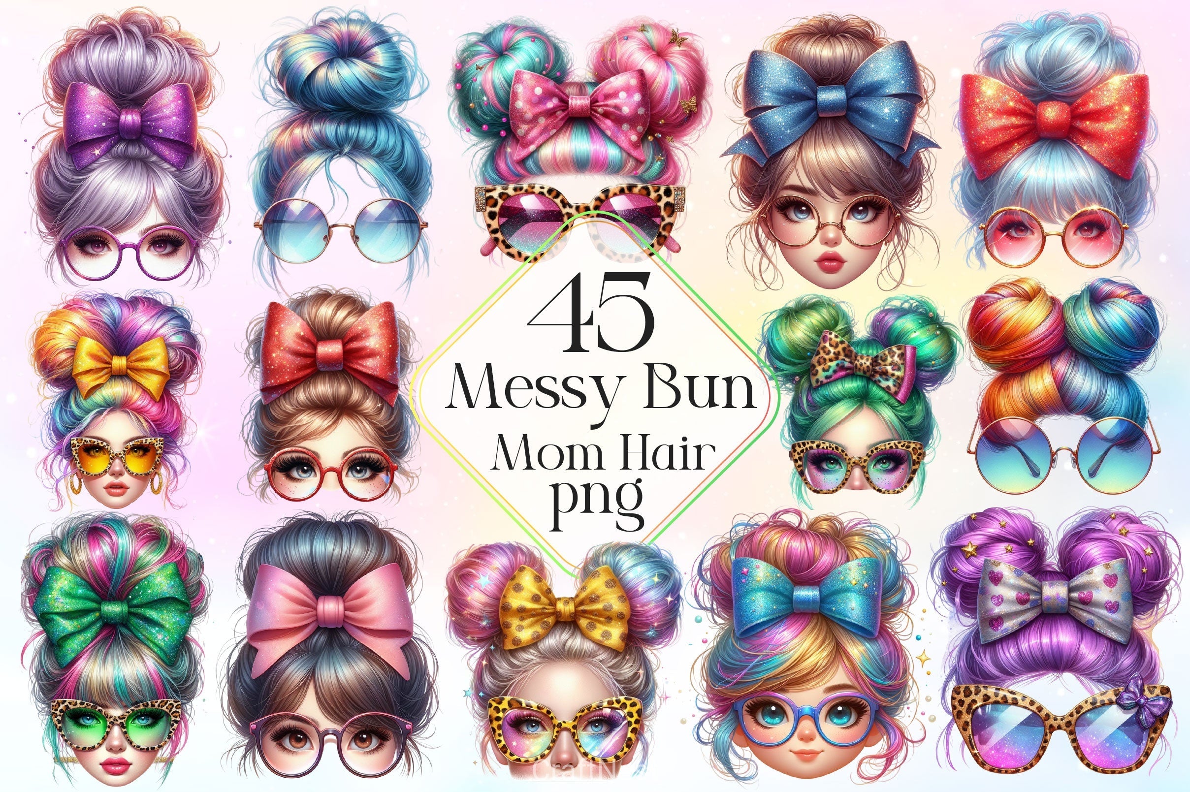 Messy Bun Mom Hair Clipart Bundle