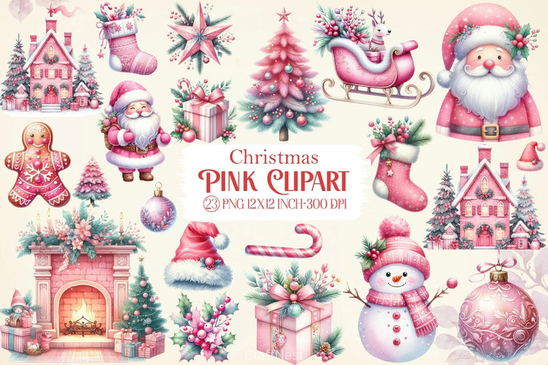 Pink Christmas Clipart Bundle 25 - CraftNest - Digital Crafting and Art