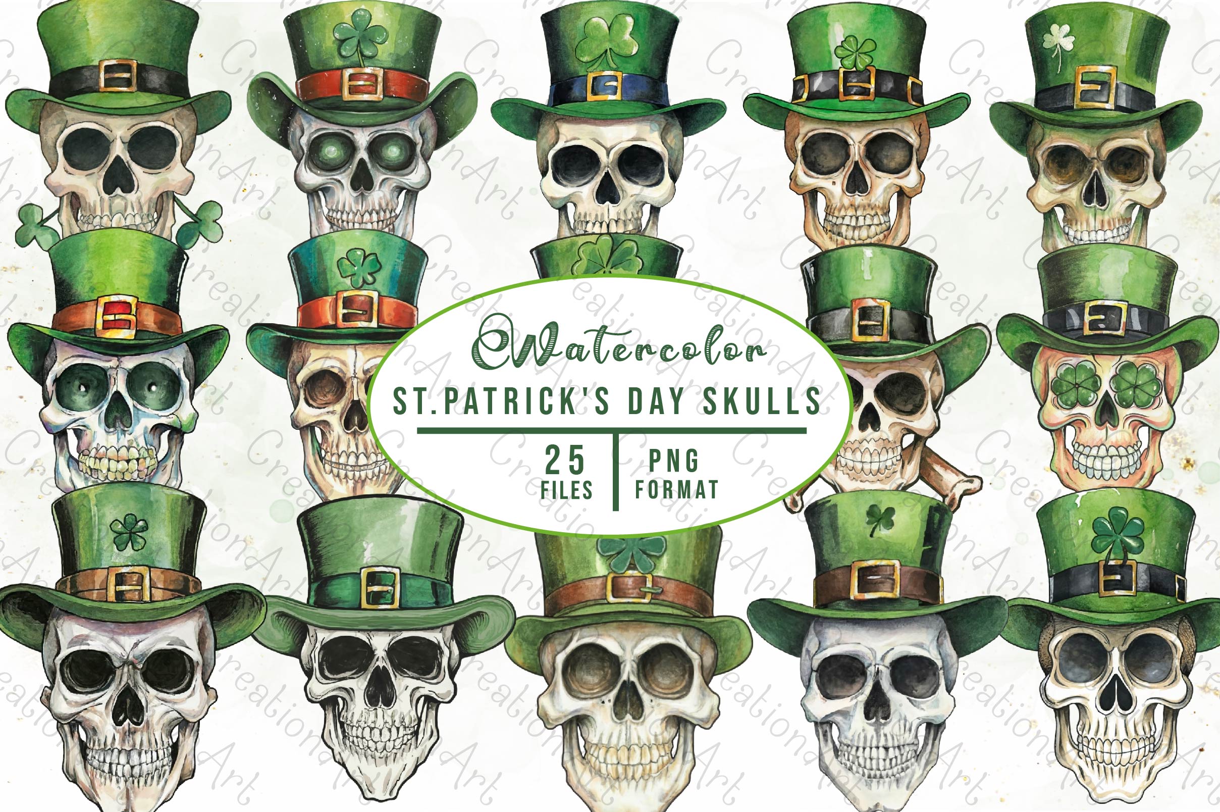 St Patricks Day Skulls Clipart Bundle