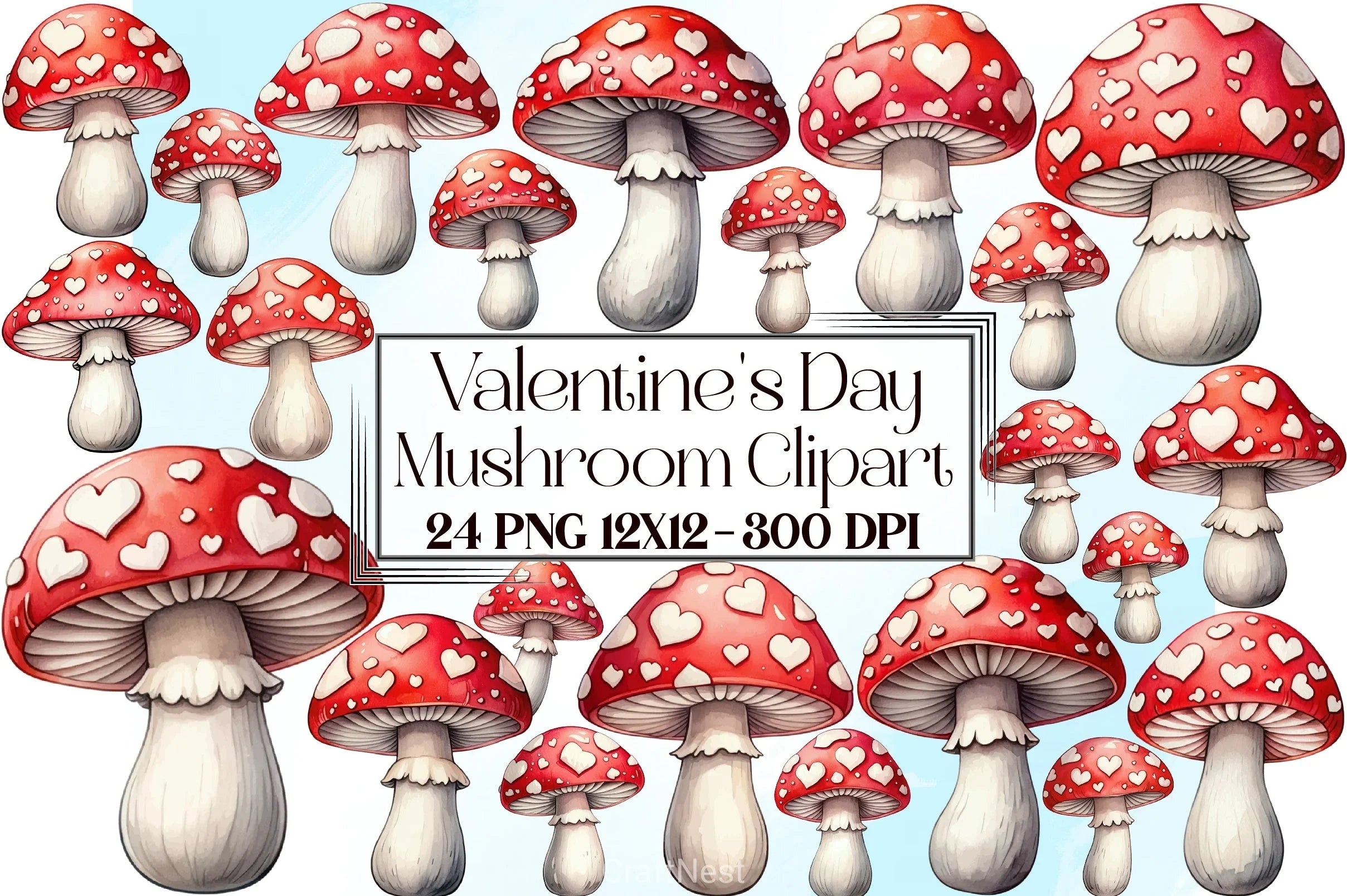 Valentine's Day Mushroom Clipart Bundle - CraftNest - Digital Crafting and Art