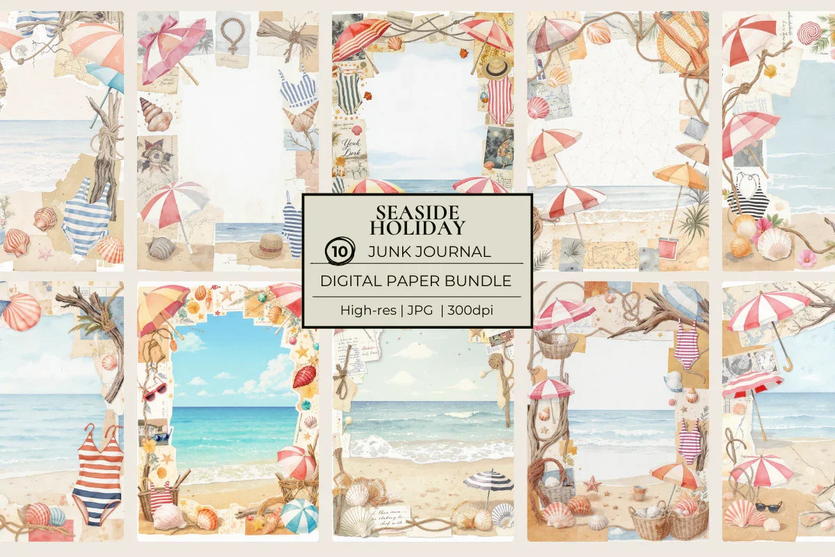 Seaside Holiday Junk Journal Papers - CraftNest - Digital Crafting and Art