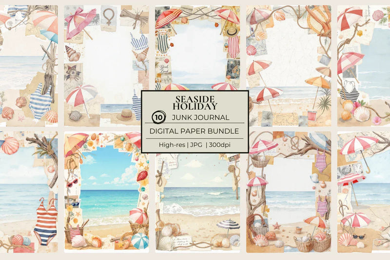 Seaside Holiday Junk Journal Papers - CraftNest - Digital Crafting and Art