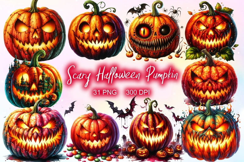 Scary Halloween Pumpkin Clipart Bundle - CraftNest - Digital Crafting and Art