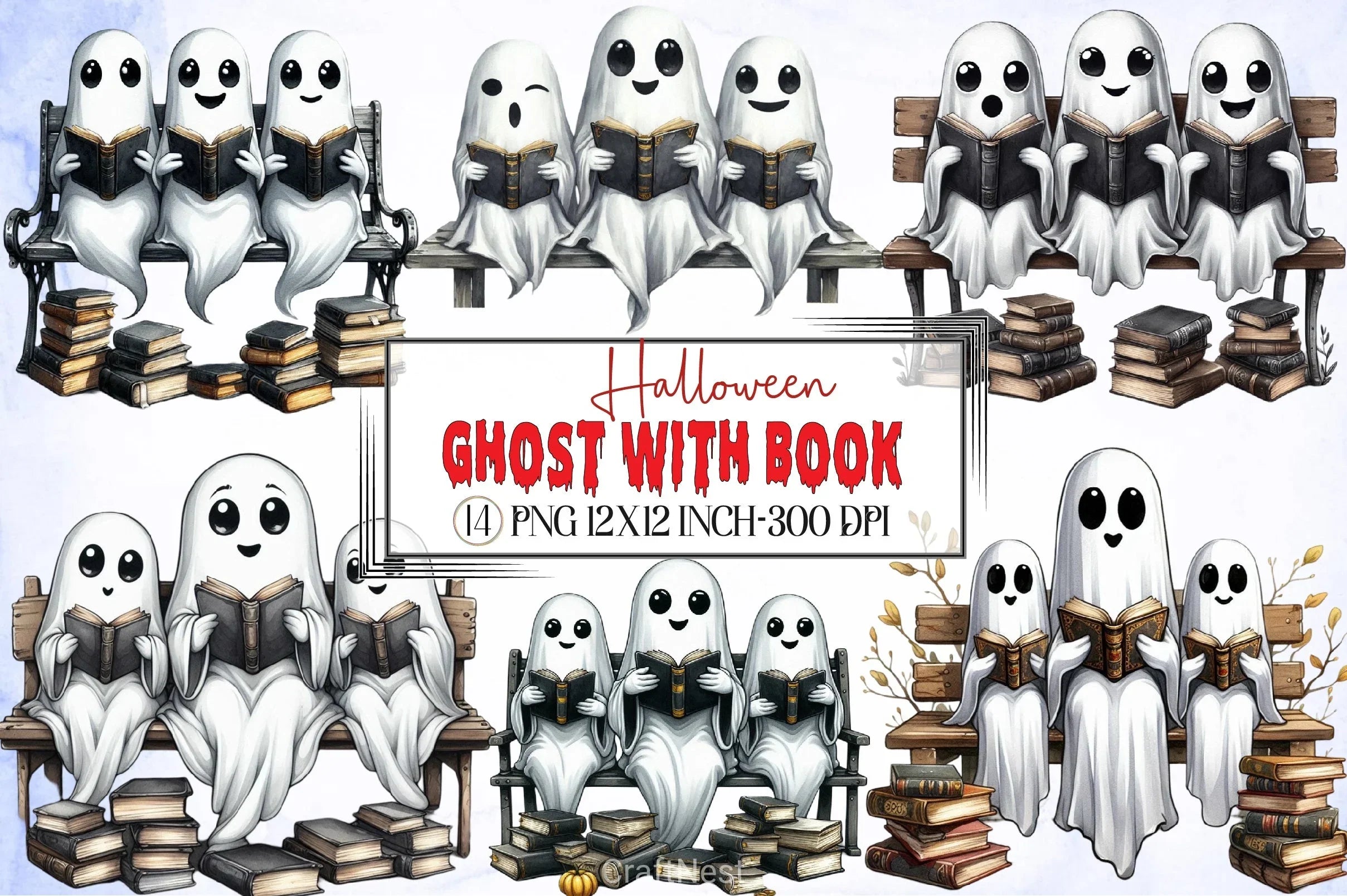 Halloween Ghost Book Clipart Bundle - CraftNest - Digital Crafting and Art