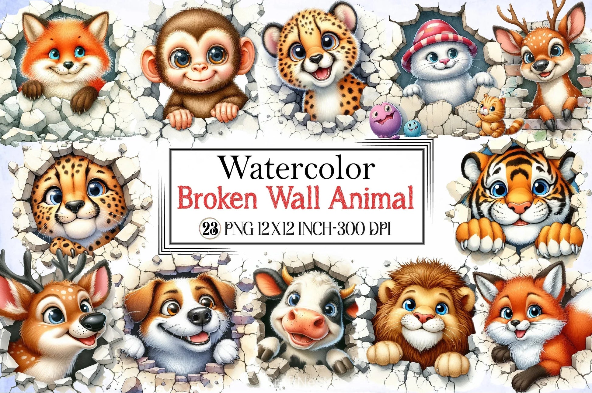Broken Wall Animal Clipart Bundle - CraftNest - Digital Crafting and Art