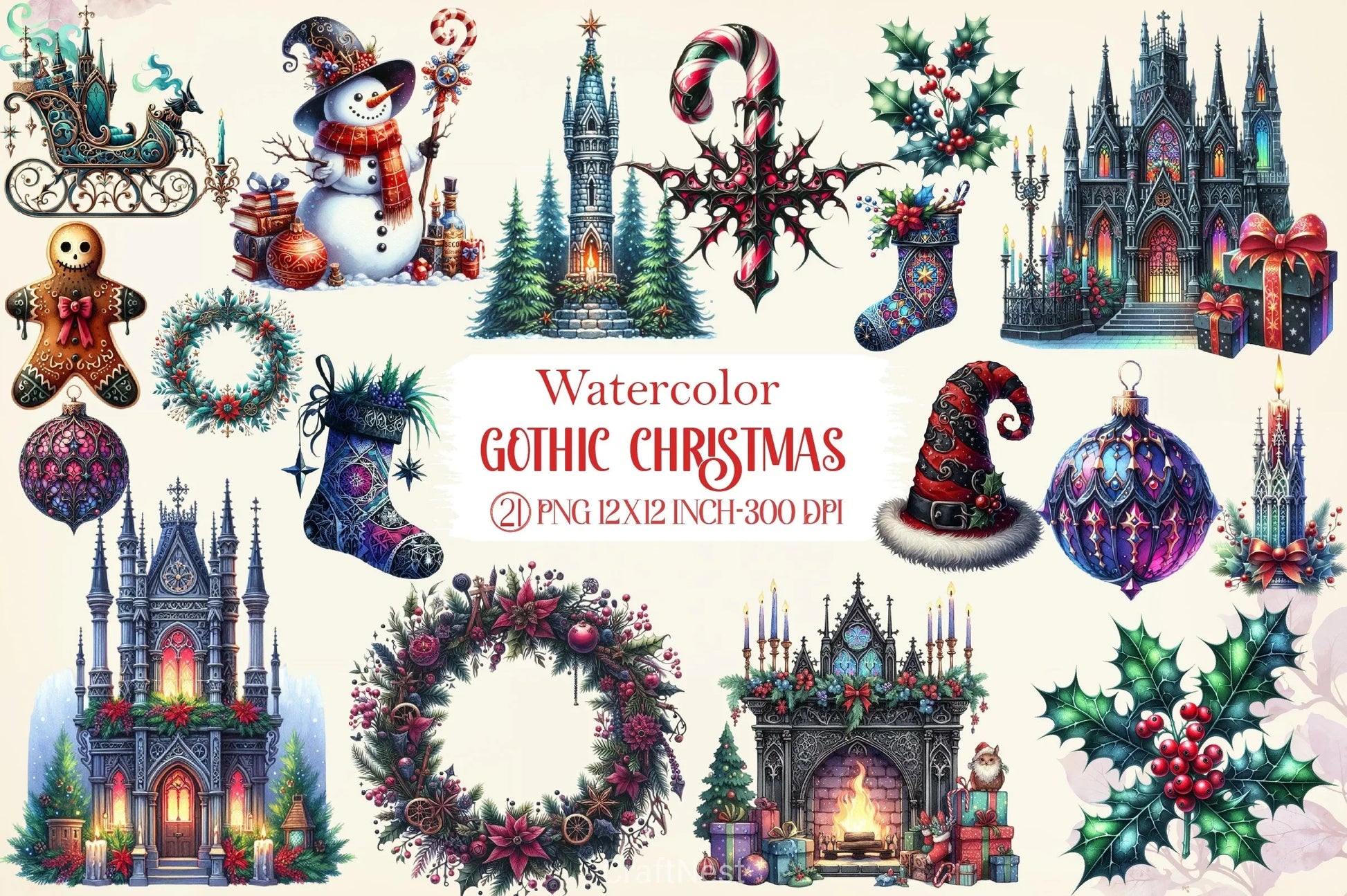 Gothic Christmas Clipart Bundle - CraftNest - Digital Crafting and Art