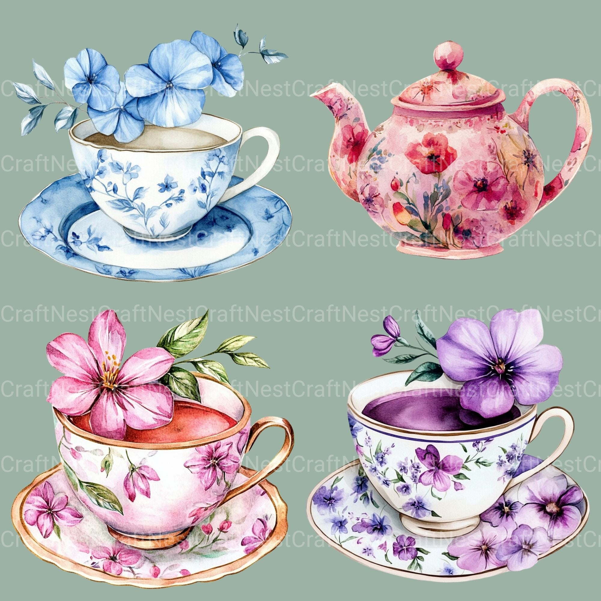 Teacups Clipart Bundle