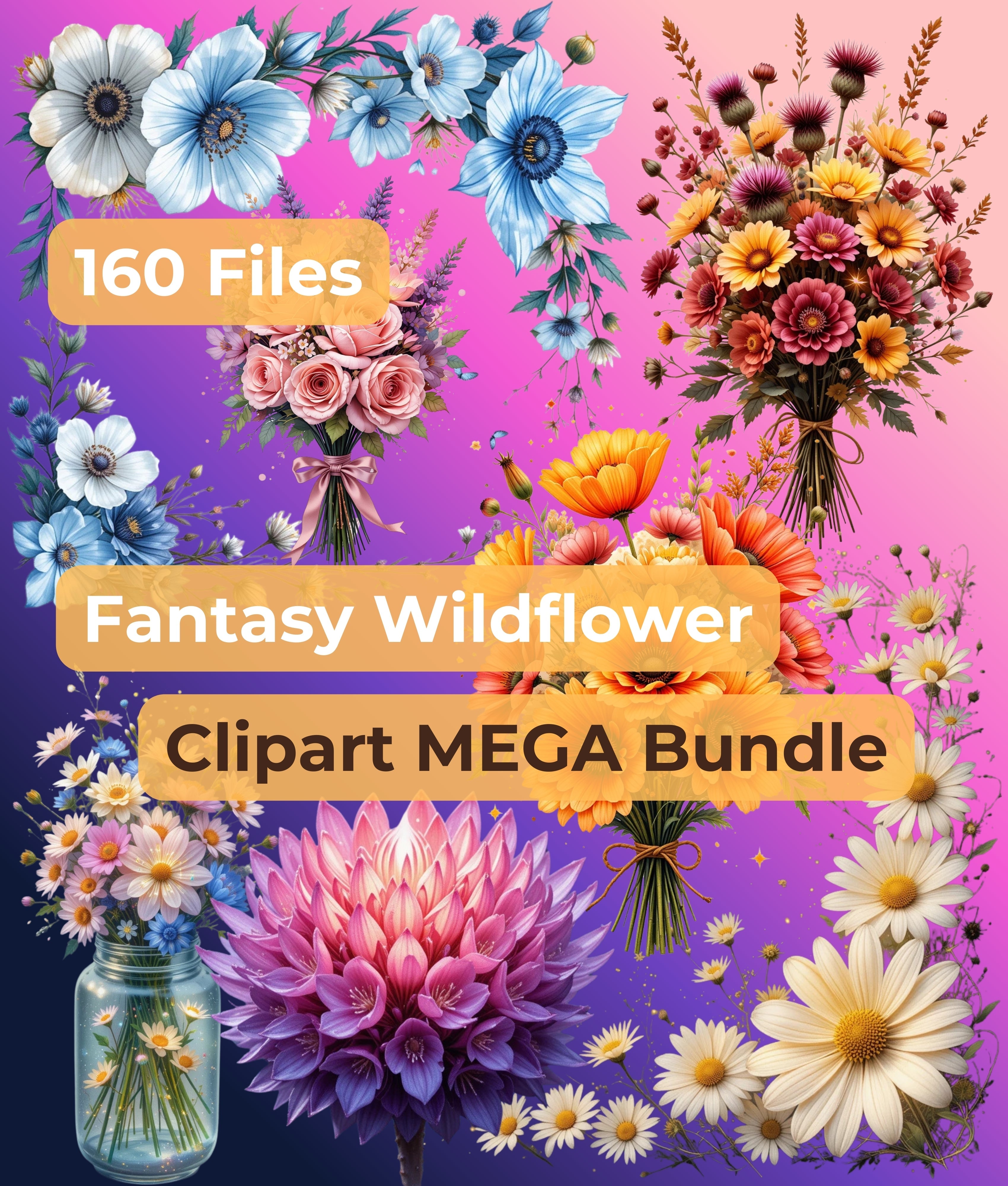 Fantasy Wildflower Clipart Bundle