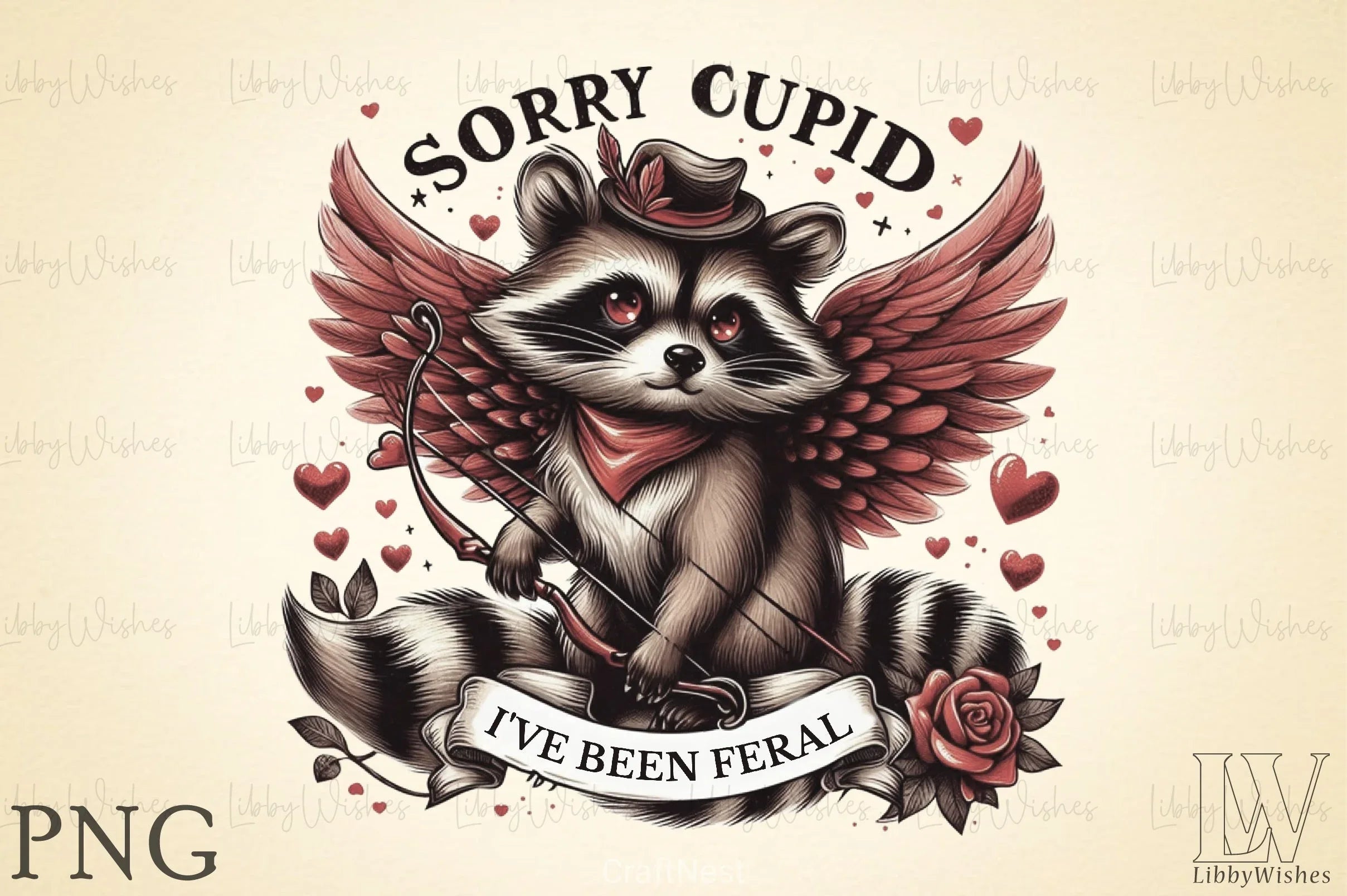 Valentine's Day Cupid Raccoon Clipart Bundle 2 - CraftNest - Digital Crafting and Art