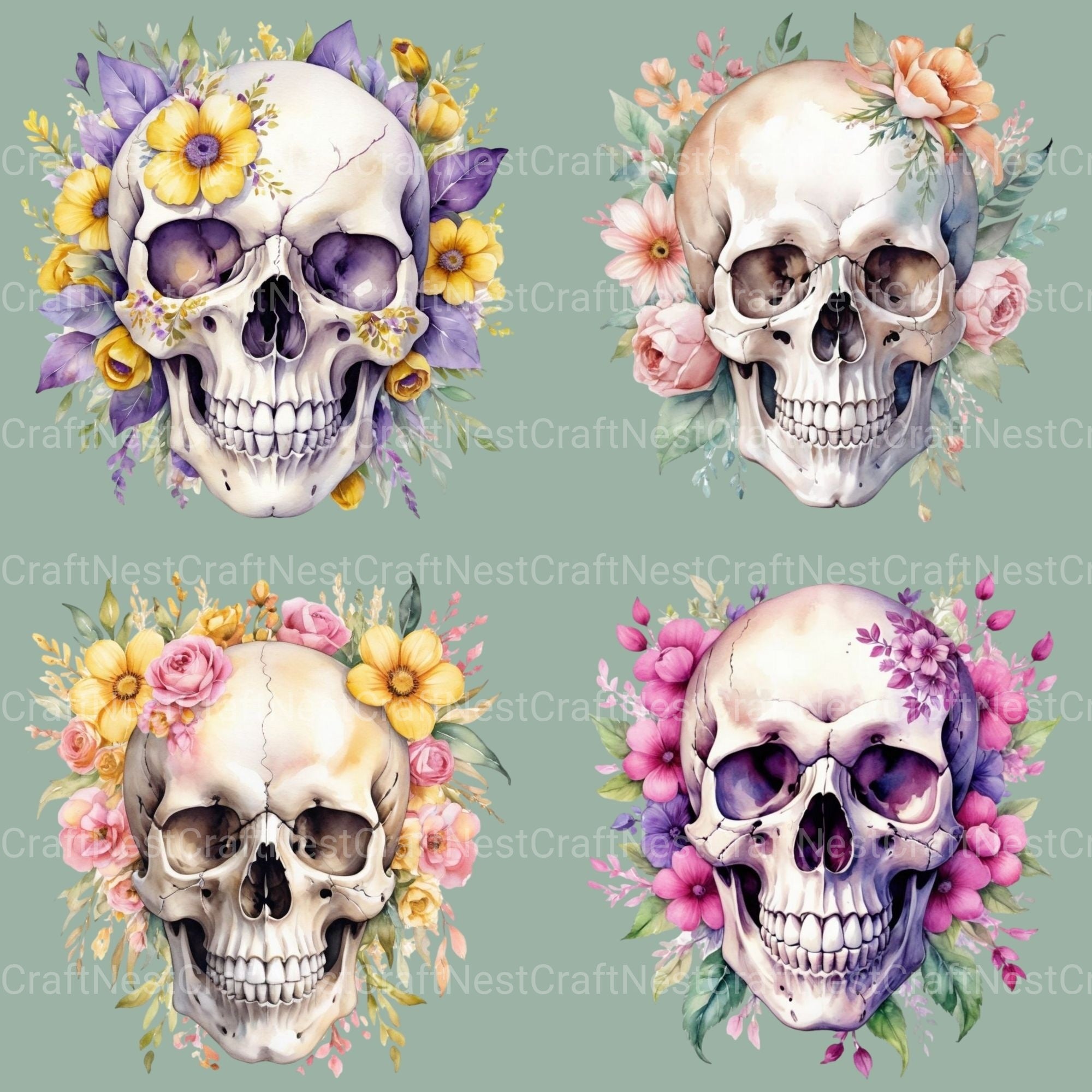 Skulls Floral Clipart Bundle 1