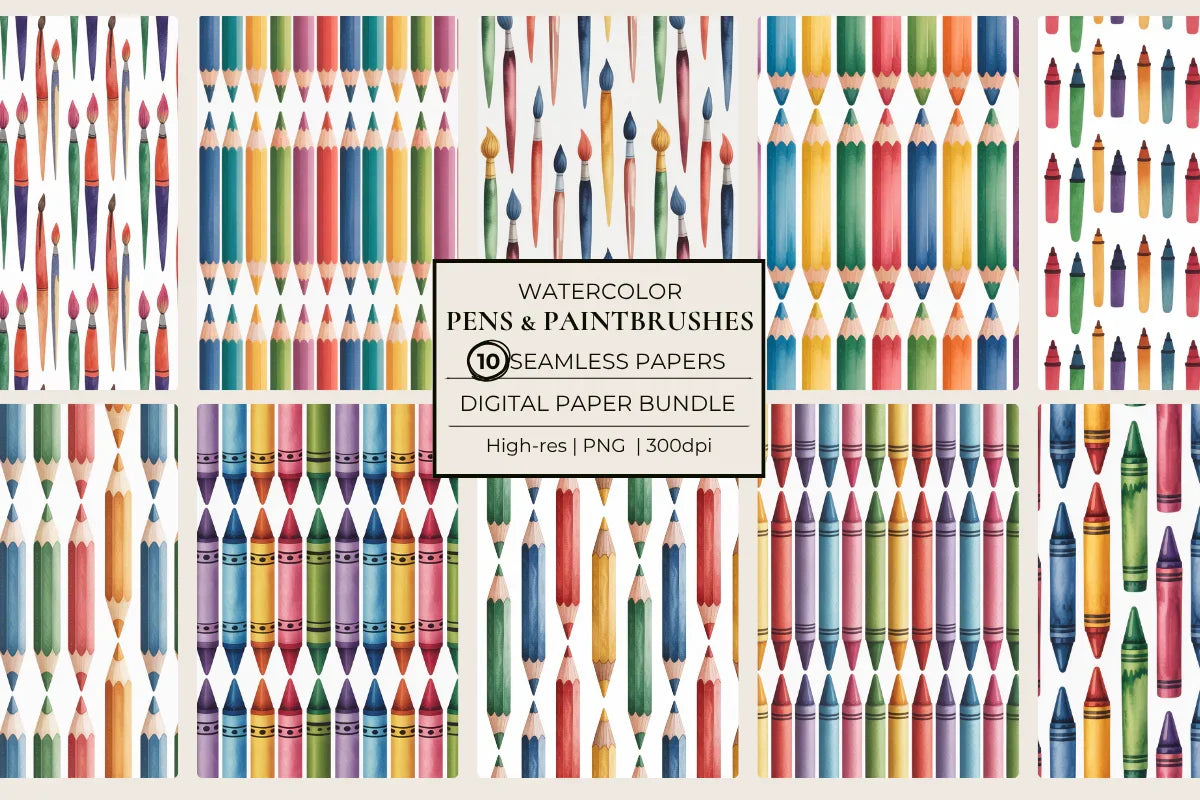 Pens & Paintbrushes & Stuff Seamless Papers - CraftNest - Digital Crafting and Art