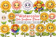 Cute Sunflower Clipart Bundle - CraftNest - Digital Crafting and Art