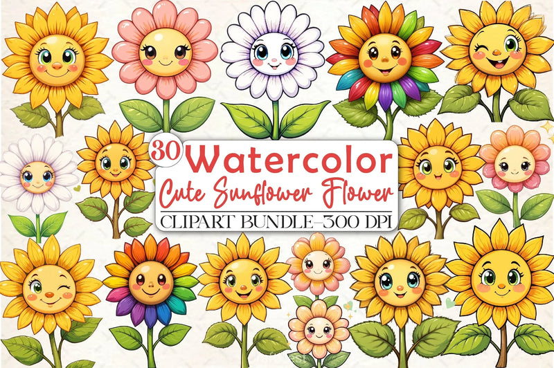 Cute Sunflower Clipart Bundle - CraftNest - Digital Crafting and Art