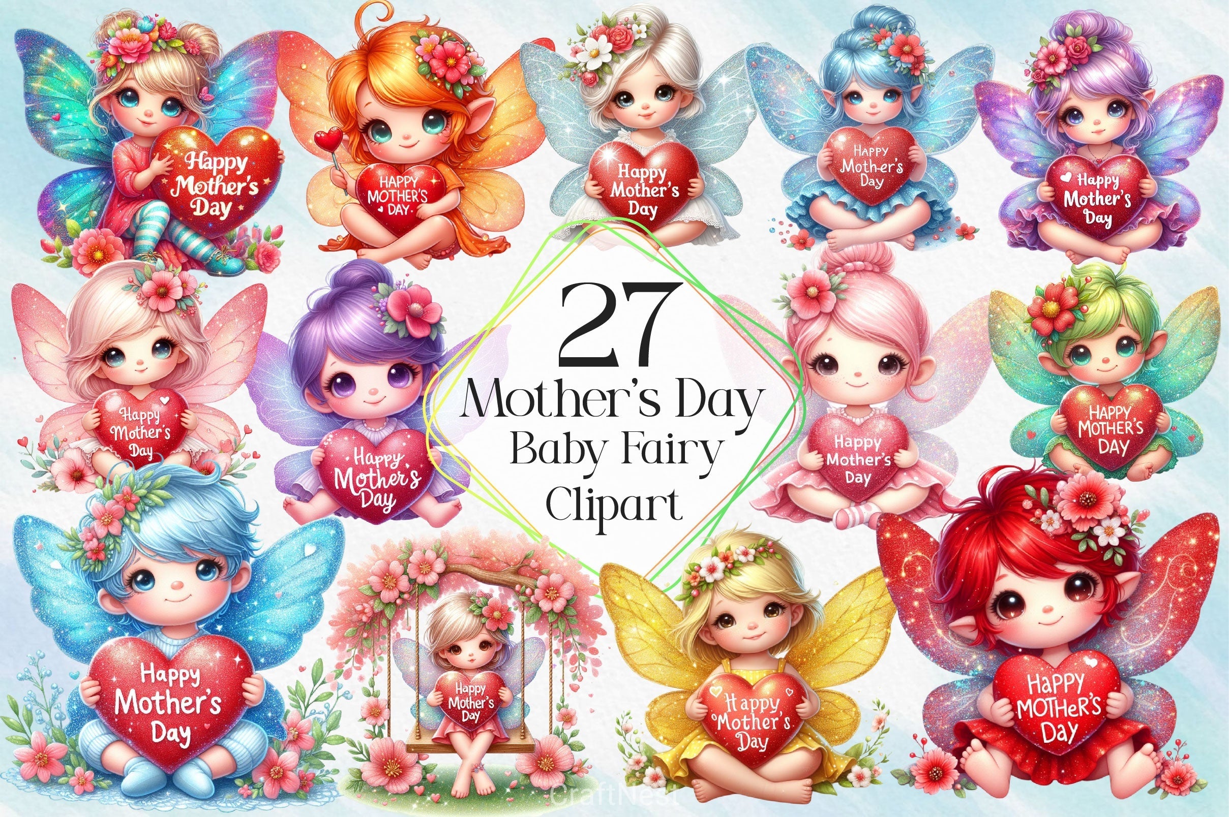 Mothers Day Cute Fairy Clipart Bundle