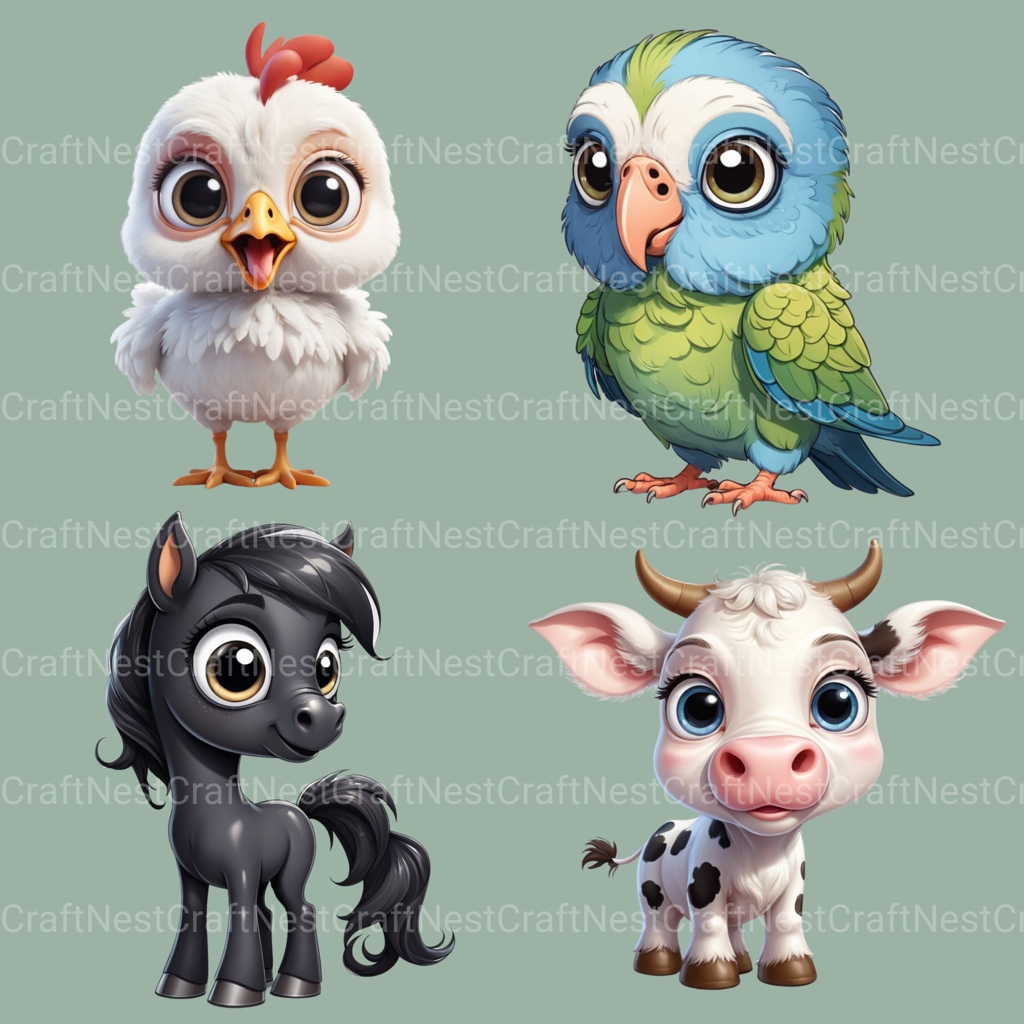 Big Eyed Animals Clipart Bundle