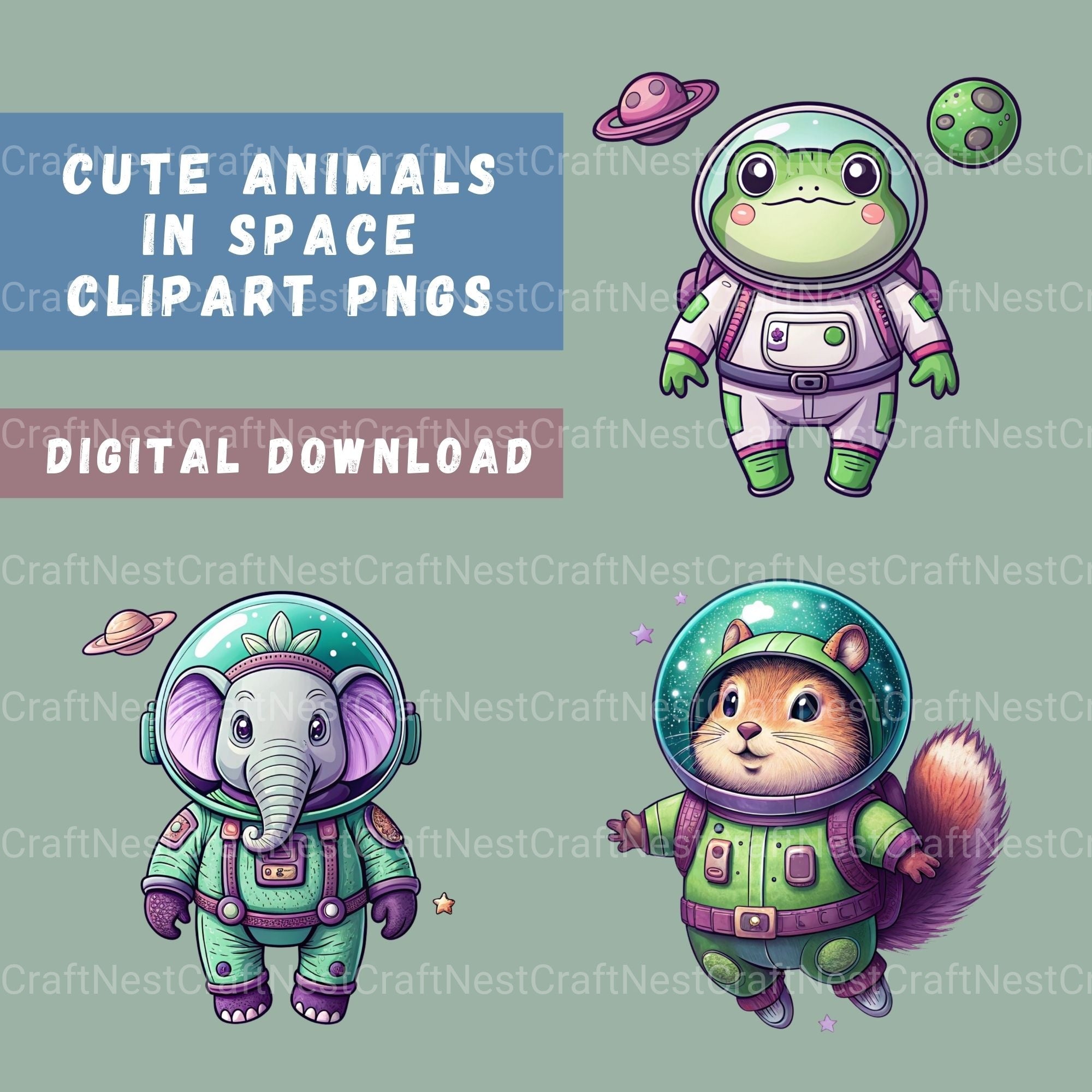 Animals In Space Clipart Bundle