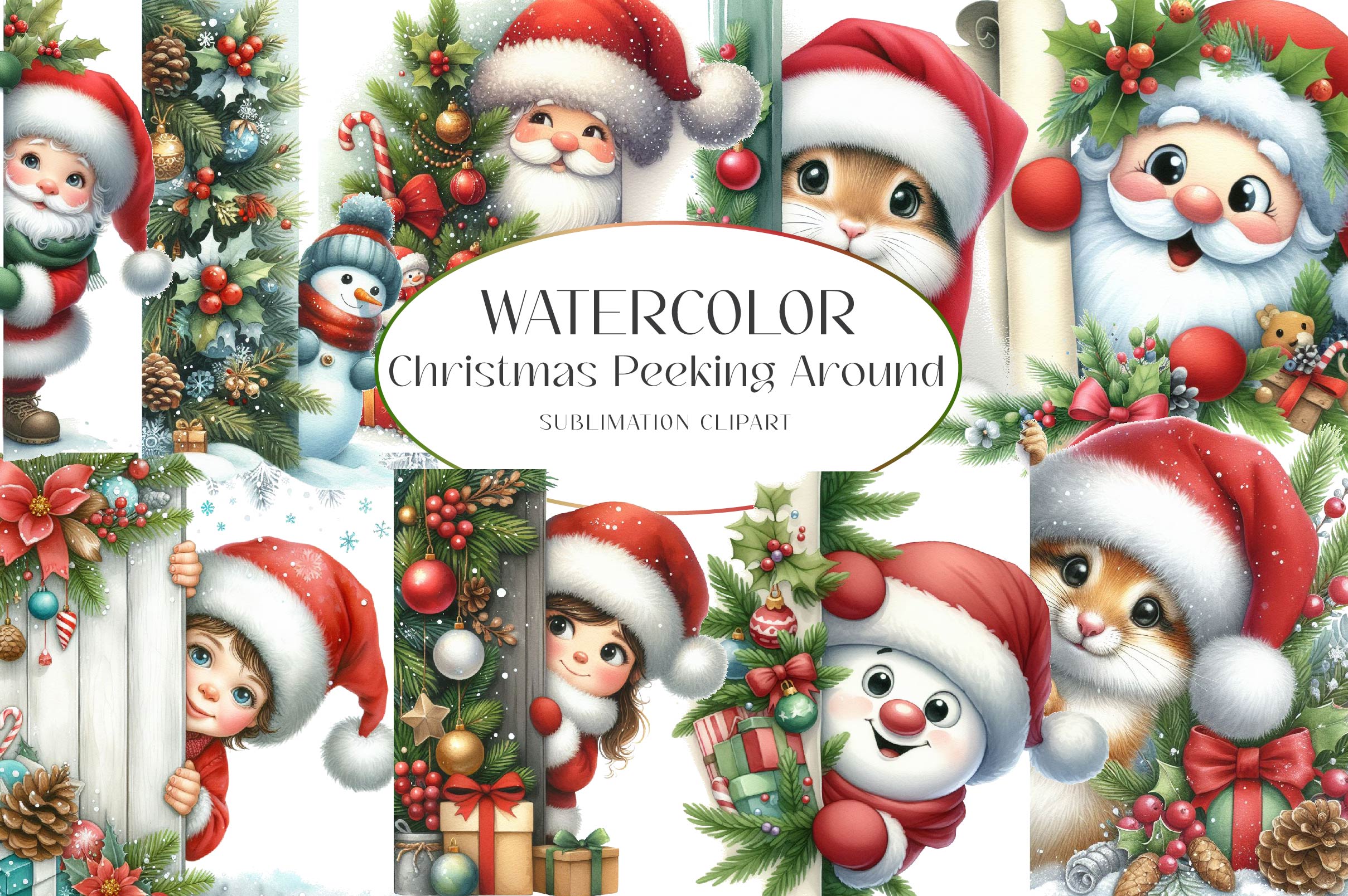 Christmas Peeking Around Corner Clipart Bundle