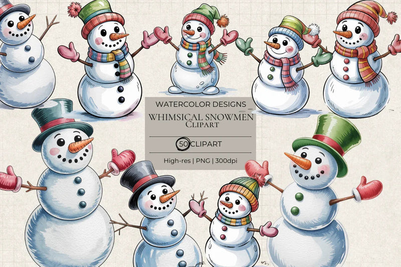 Whimsical Snowmen Clipart - CraftNest - Digital Crafting and Art