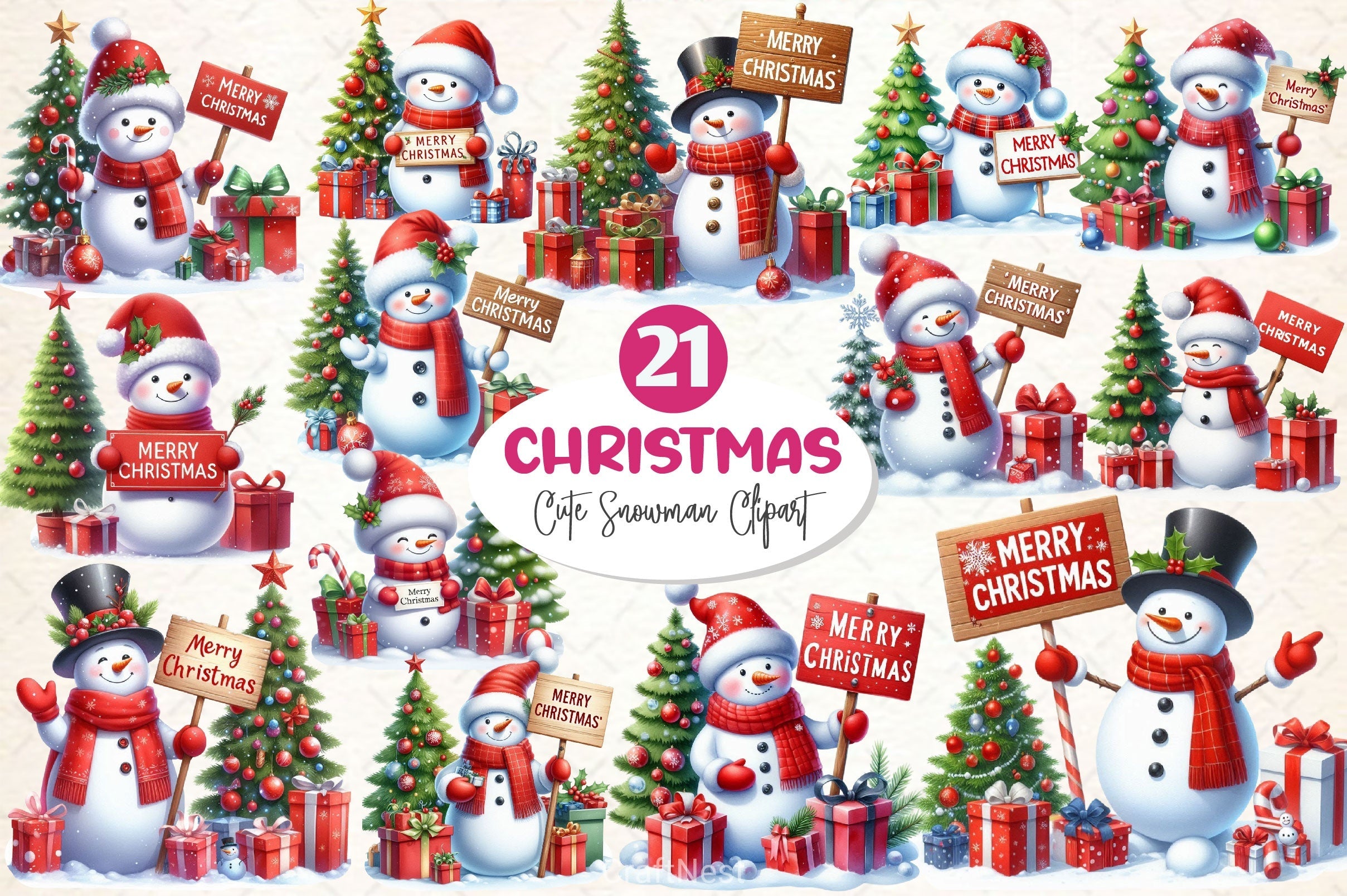 Cute Snowman Christmas Clipart Bundle