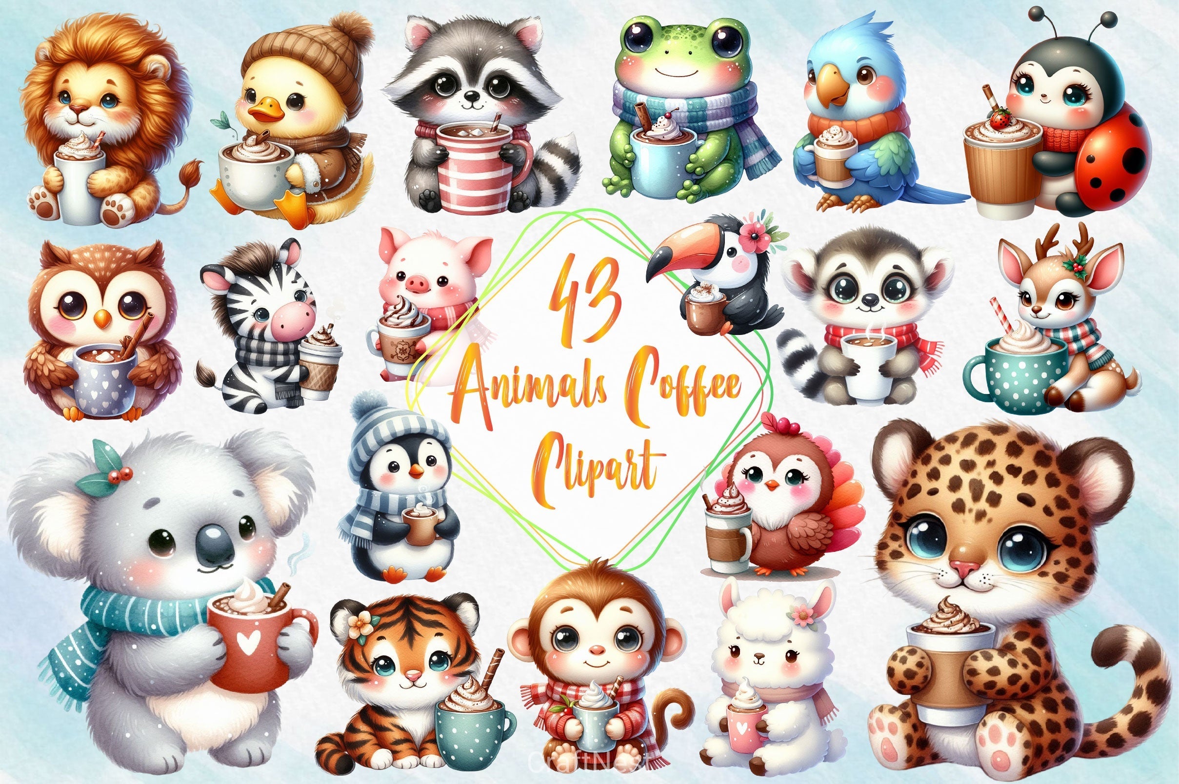 Animals With Coffee Clipart Bundle