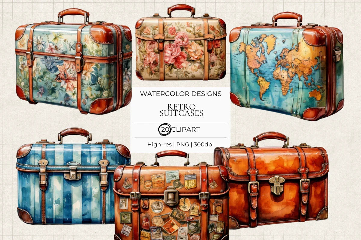 Retro Suitcases Clipart - CraftNest - Digital Crafting and Art