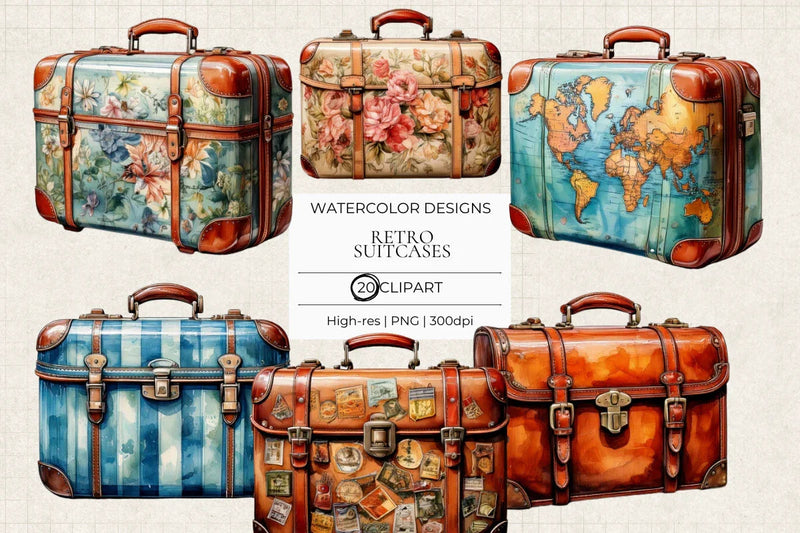 Retro Suitcases Clipart - CraftNest - Digital Crafting and Art