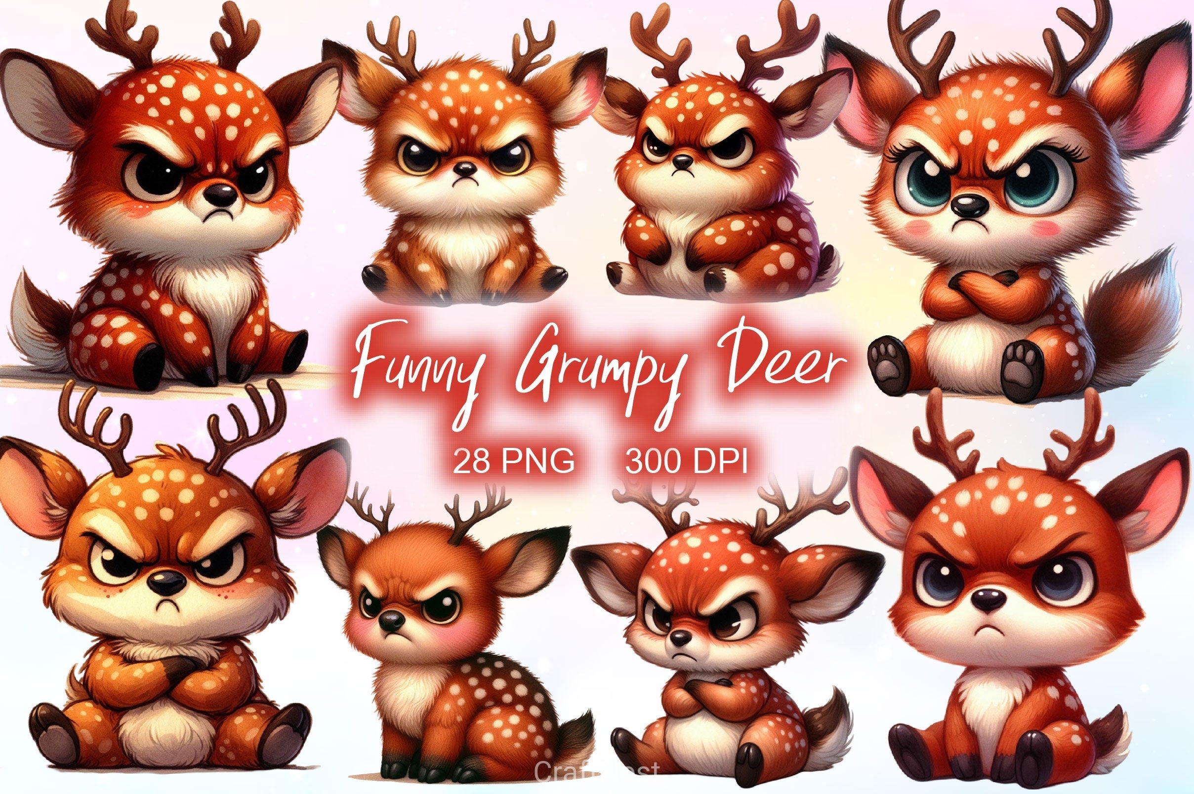 Funny Grumpy Deer Clipart Bundle