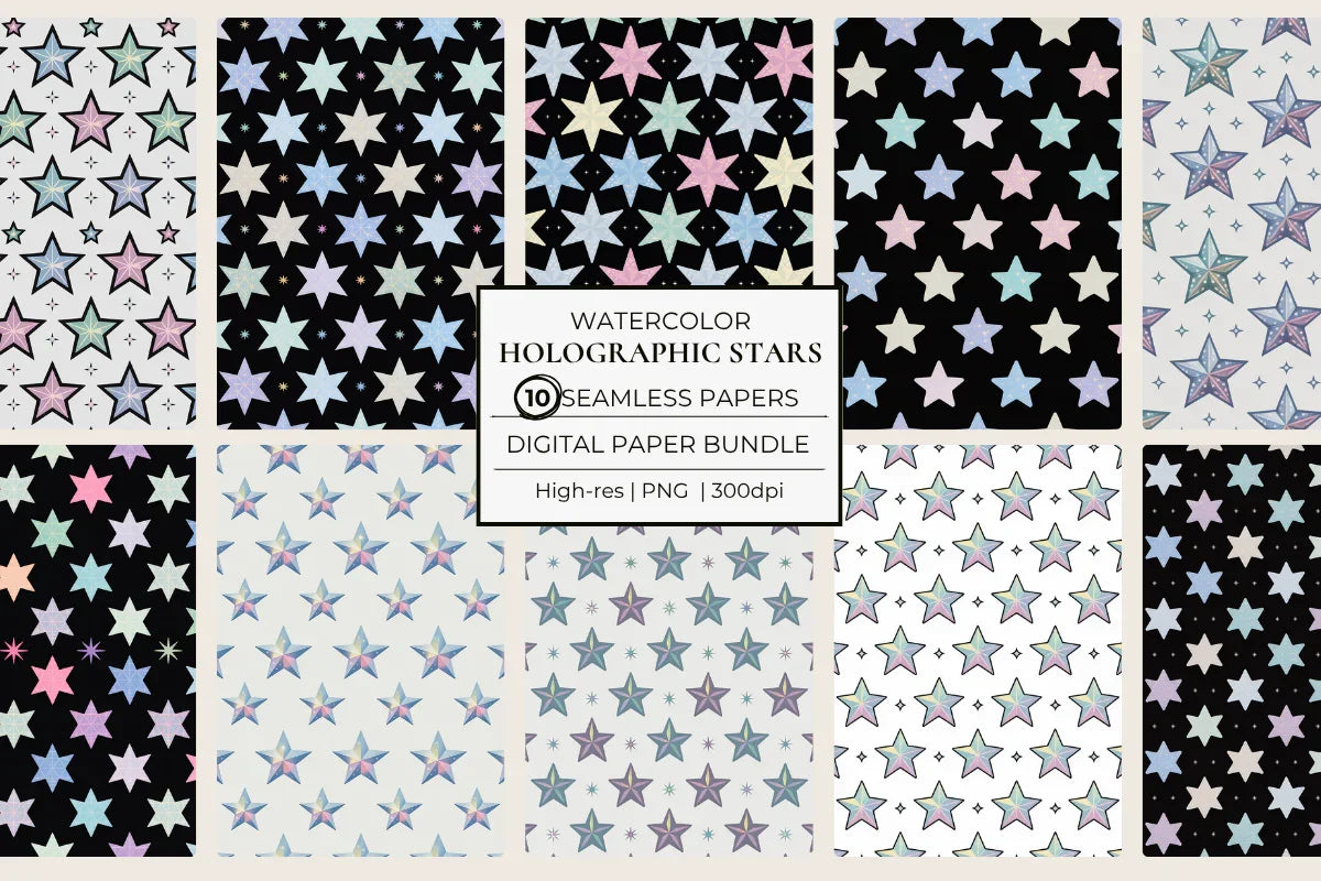 Holographic Stars Seamless Papers - CraftNest - Digital Crafting and Art