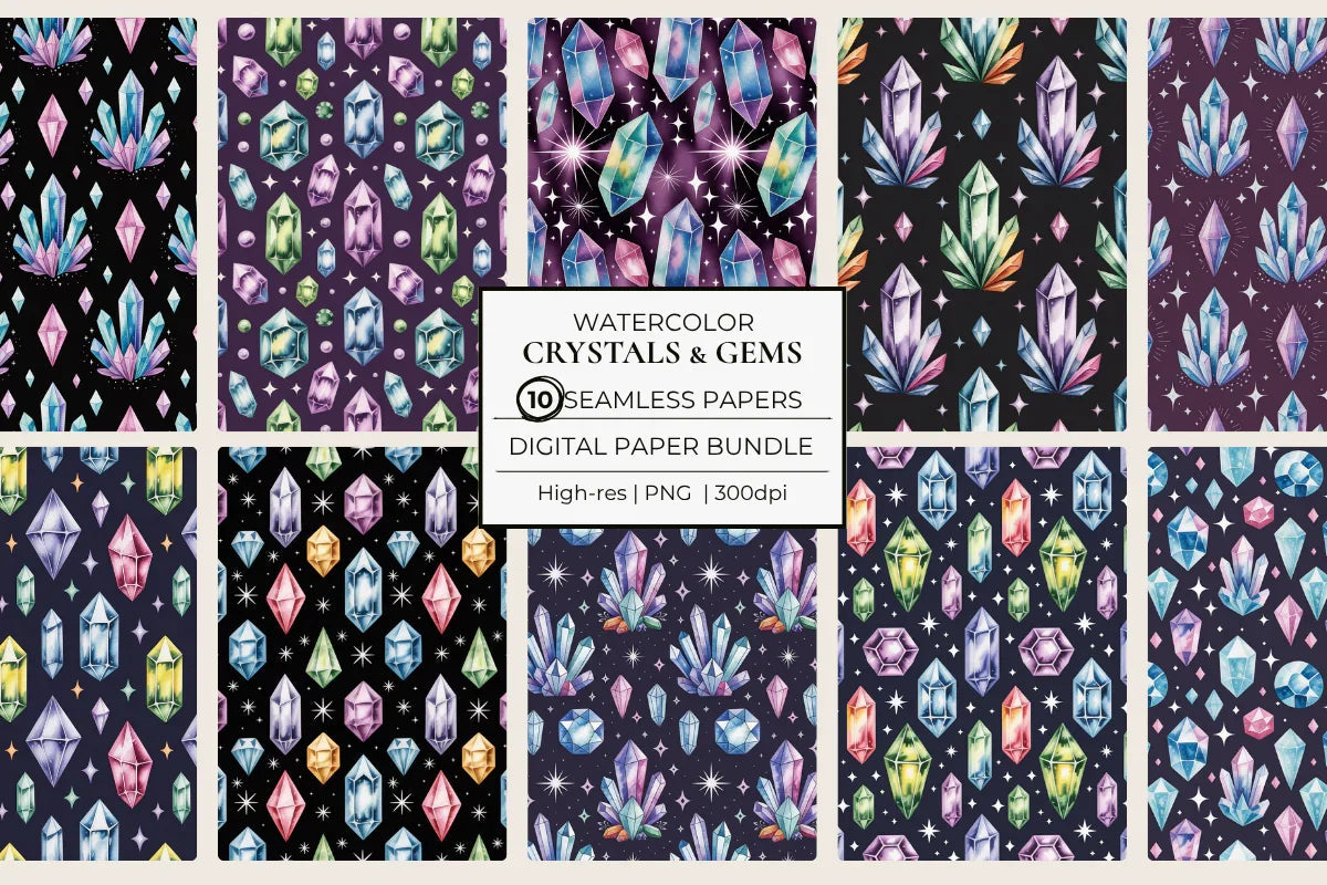 Crystals & Gems Seamless Papers - CraftNest - Digital Crafting and Art