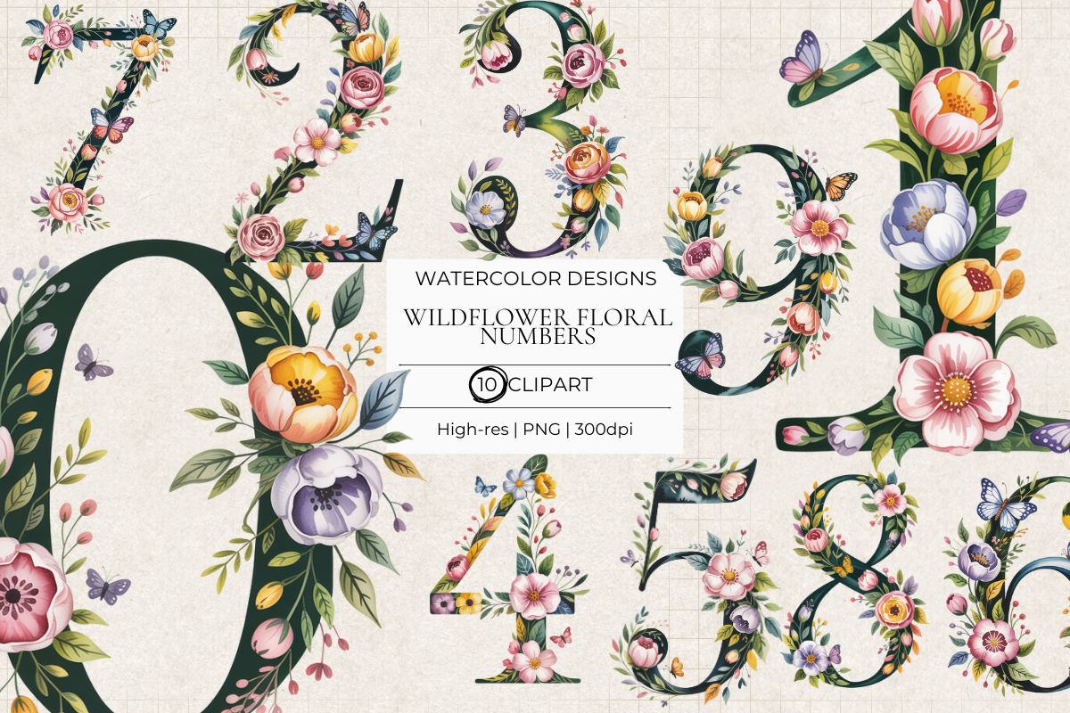 Wildflower Flower Numbers Clipart