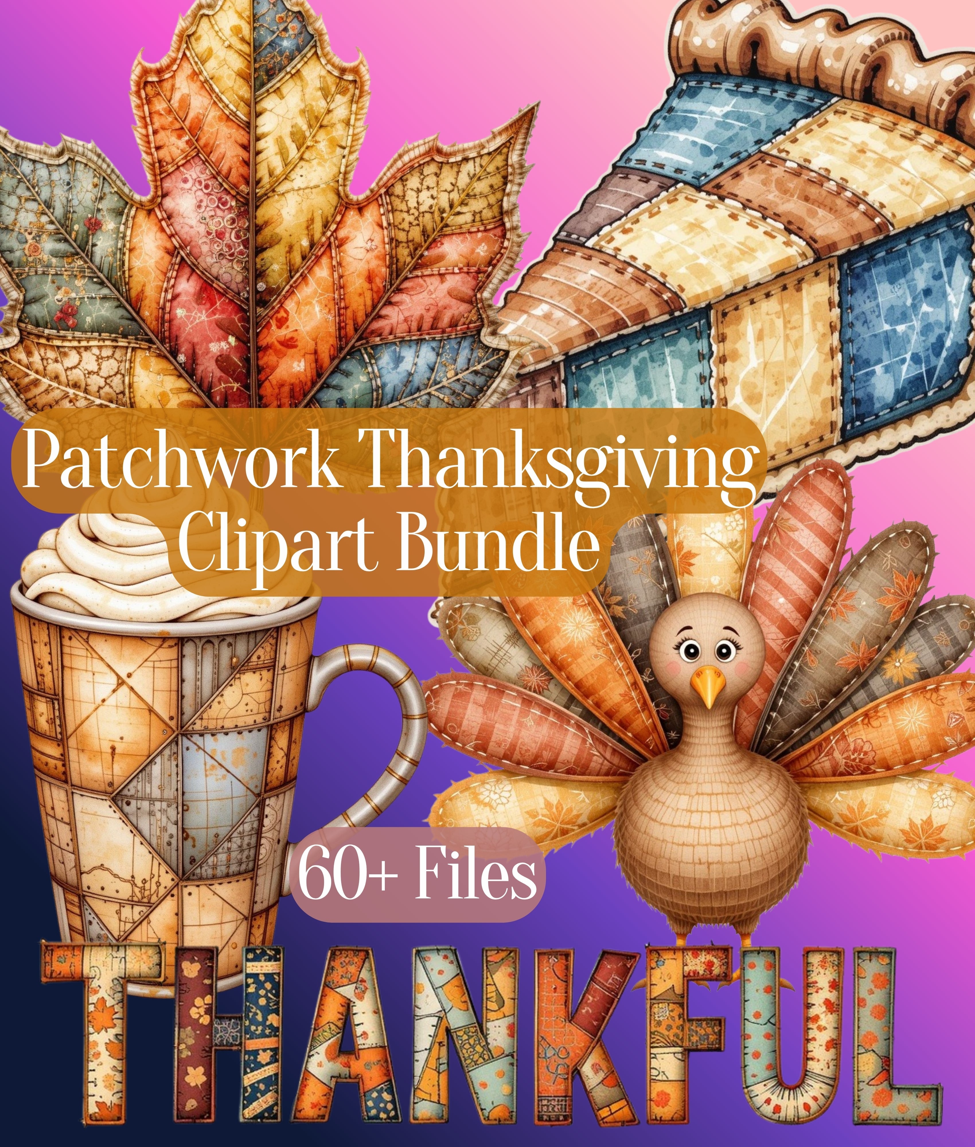 Patchwork Thanksgiving Clipart Bundle