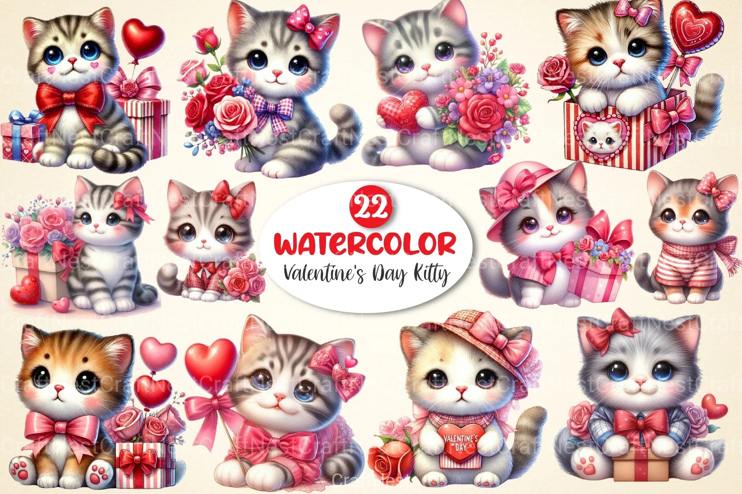 Valentine's Day Kitty Clipart Bundle - CraftNest - Digital Crafting and Art