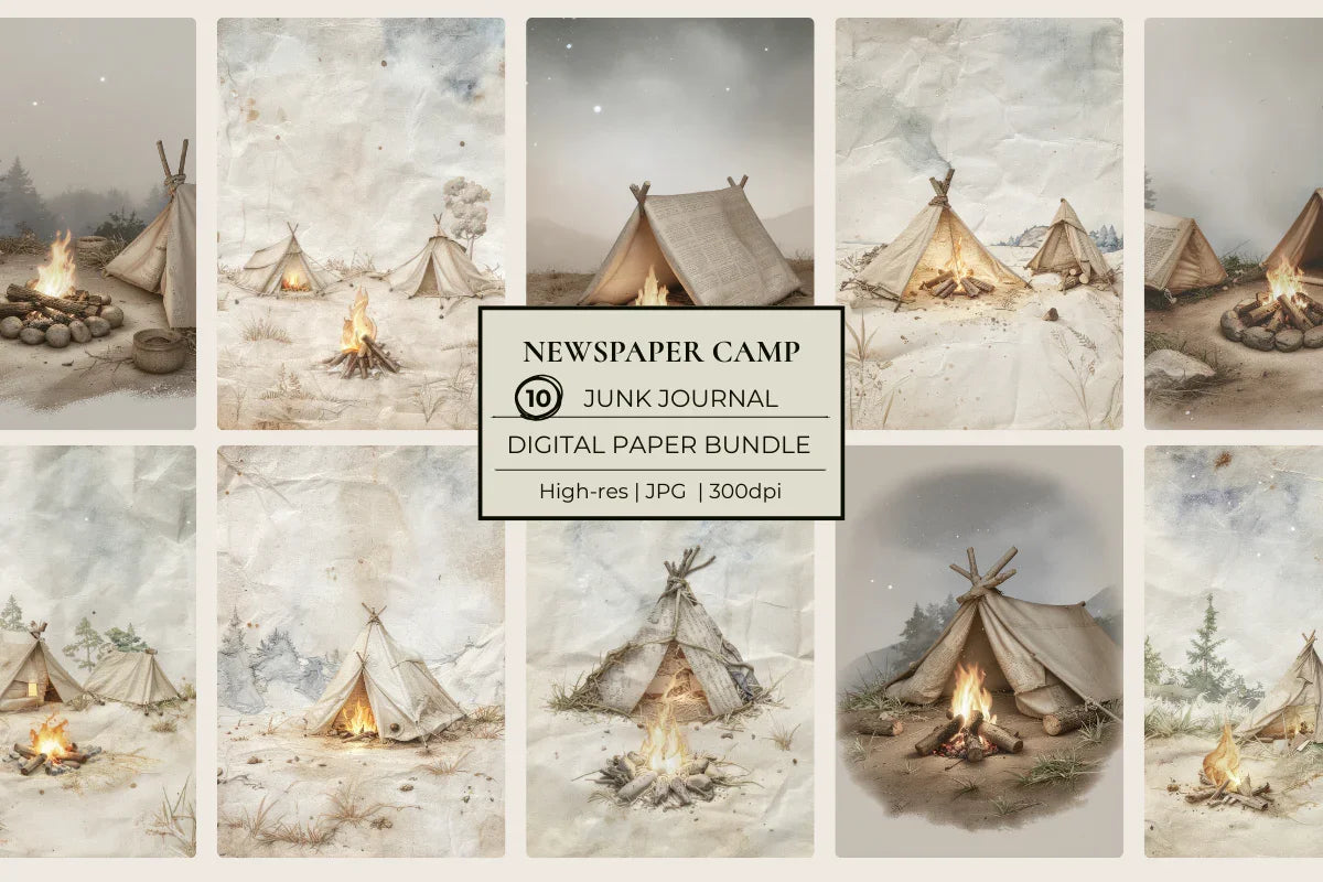 Newspaper Camps Junk Journal Papers - CraftNest - Digital Crafting and Art