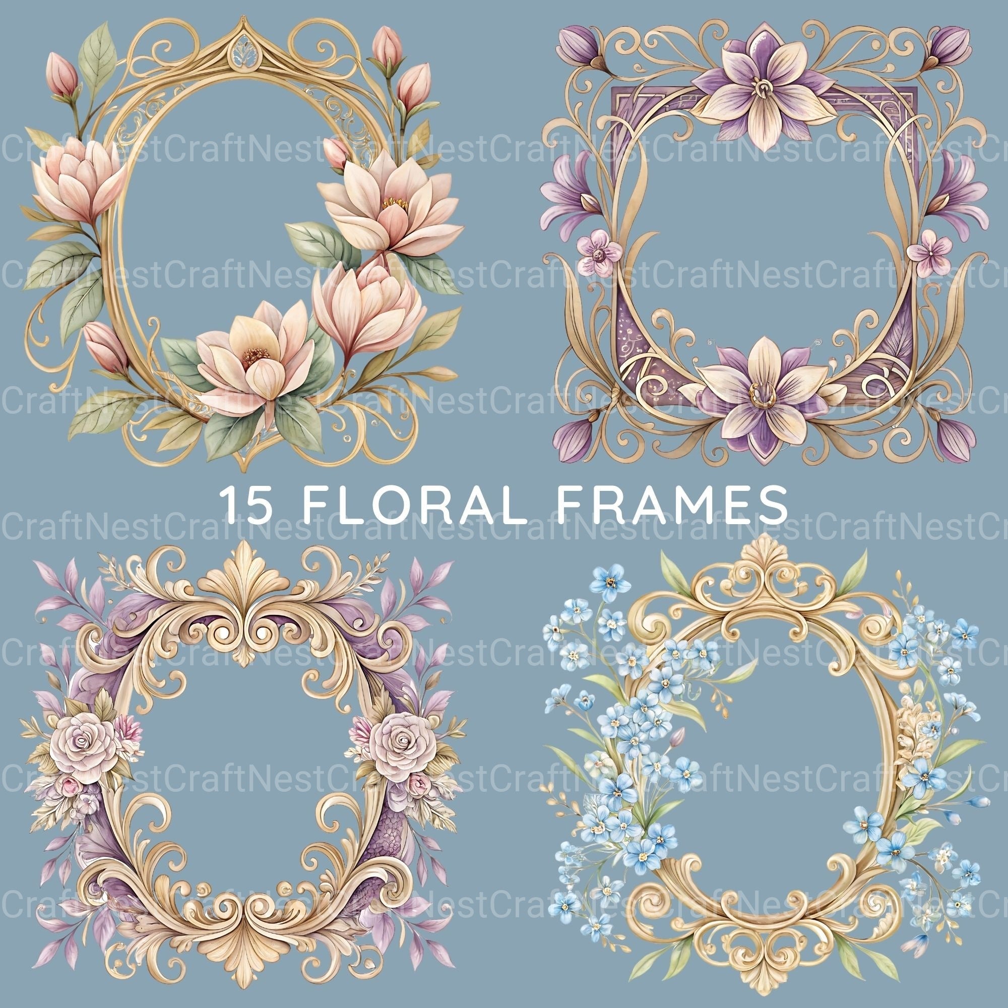 Floral Frames Clipart Bundle 3