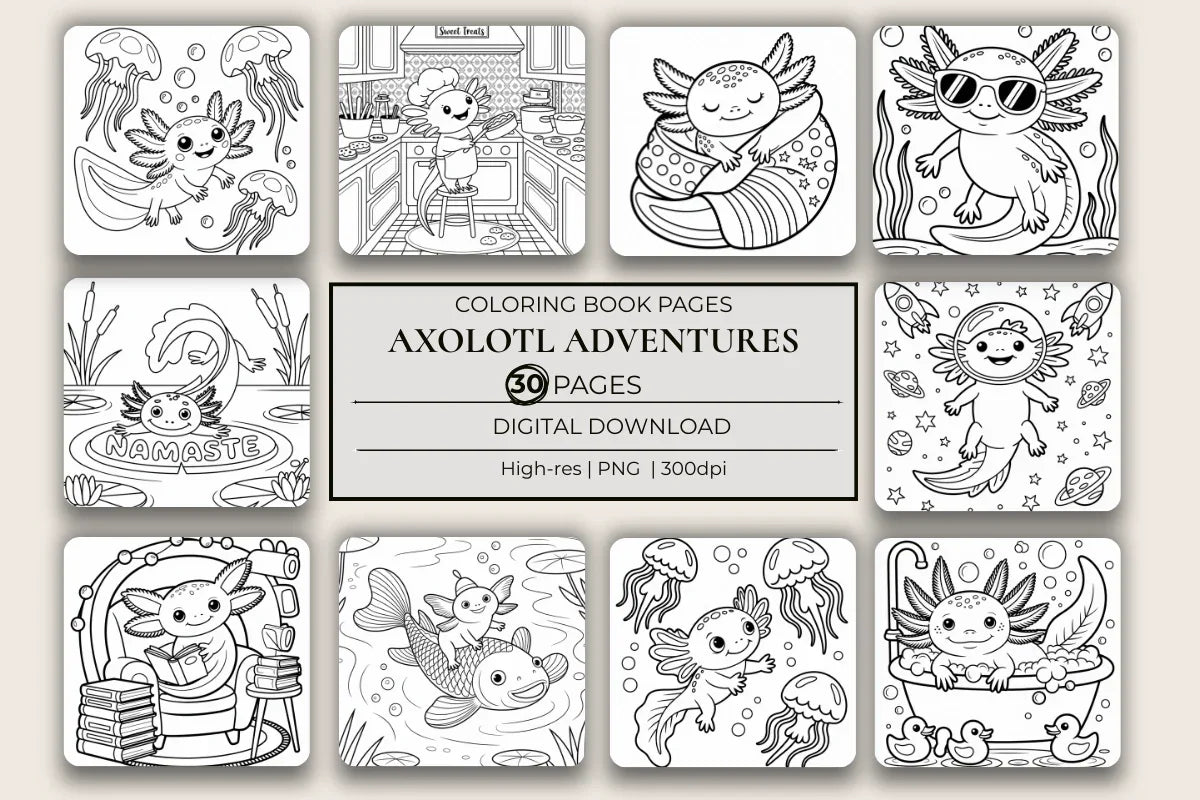 Axolotl Adventures Coloring Book - CraftNest - Digital Crafting and Art