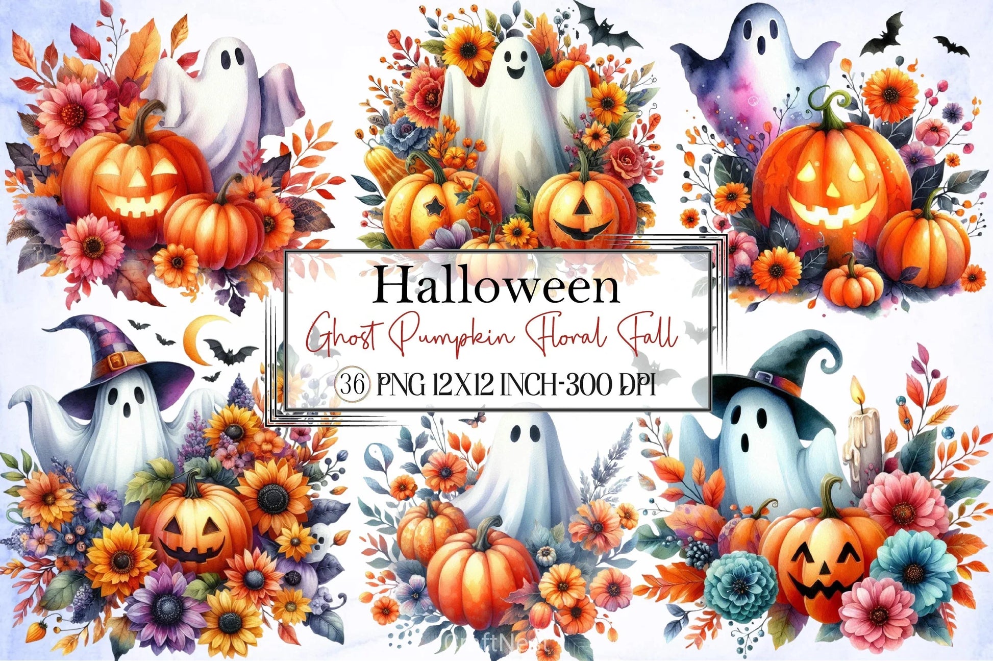 Ghost Pumpkin Floral Halloween Clipart Bundle - CraftNest - Digital Crafting and Art
