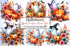 Ghost Pumpkin Floral Halloween Clipart Bundle - CraftNest - Digital Crafting and Art