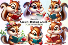 Squirrel Reading Book Clipart Bundle - CraftNest - Digital Crafting and Art