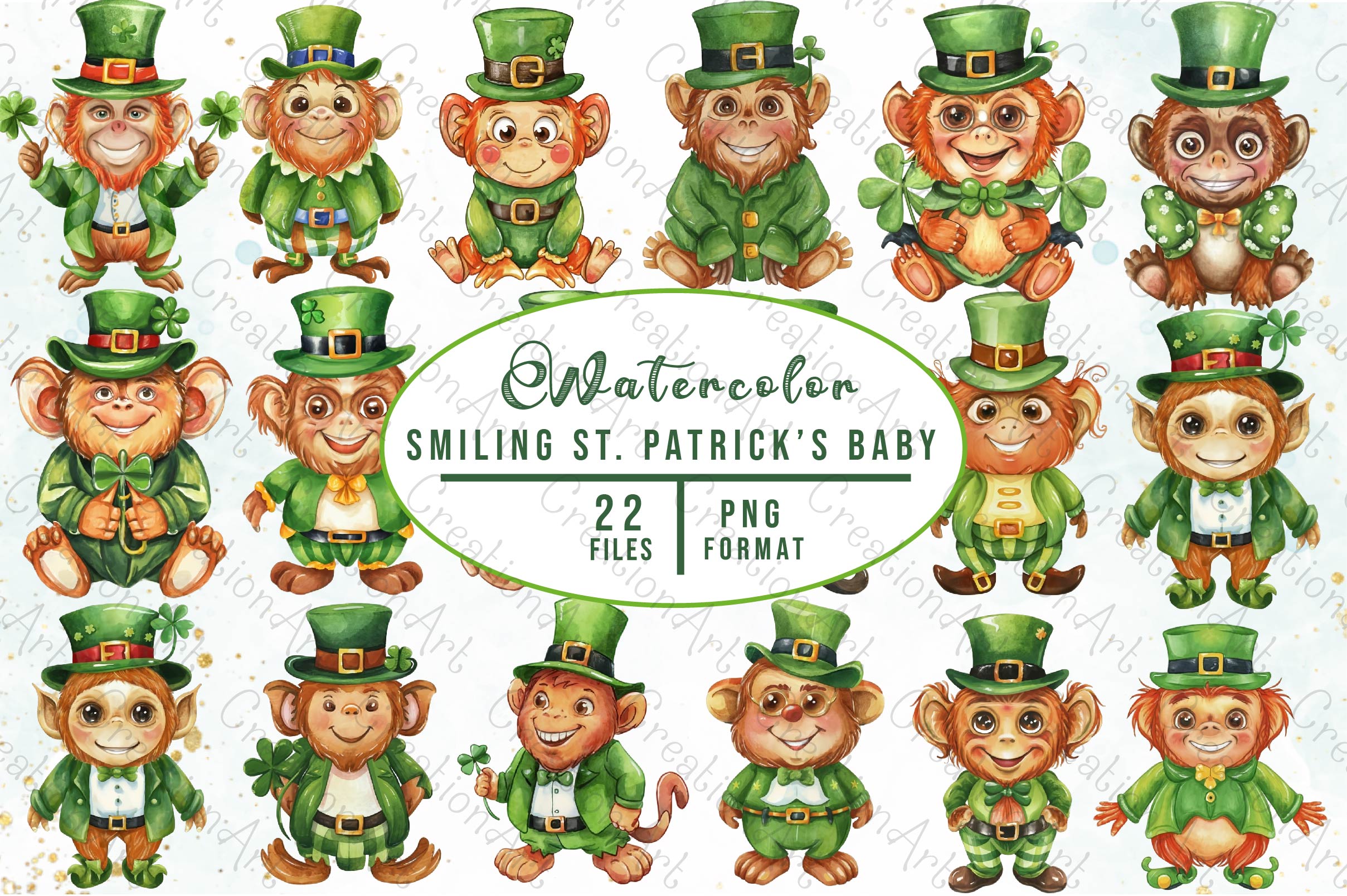 Smiling St Patricks Baby Clipart Bundle