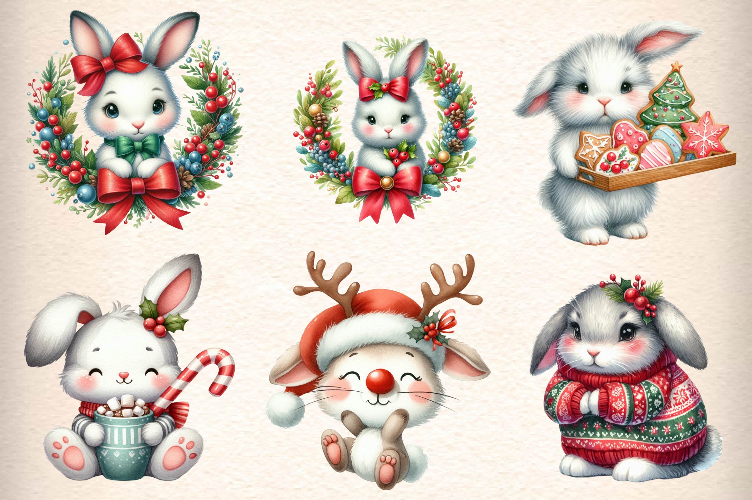 Christmas Bunnies Clipart Bundle