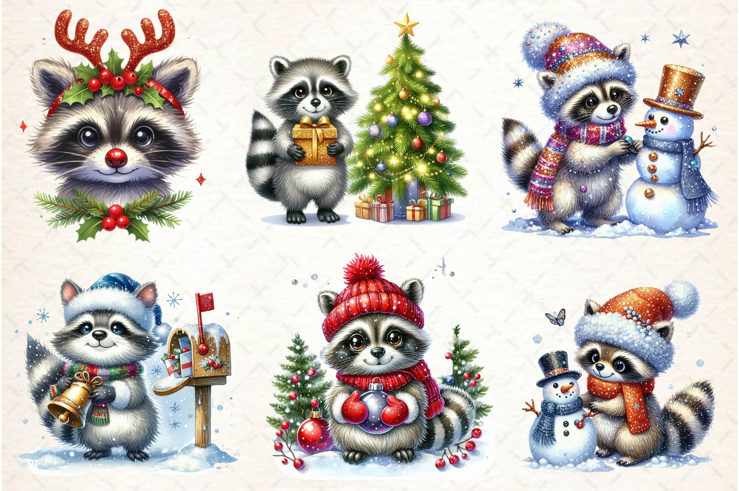 Christmas Raccoon Clipart Bundle