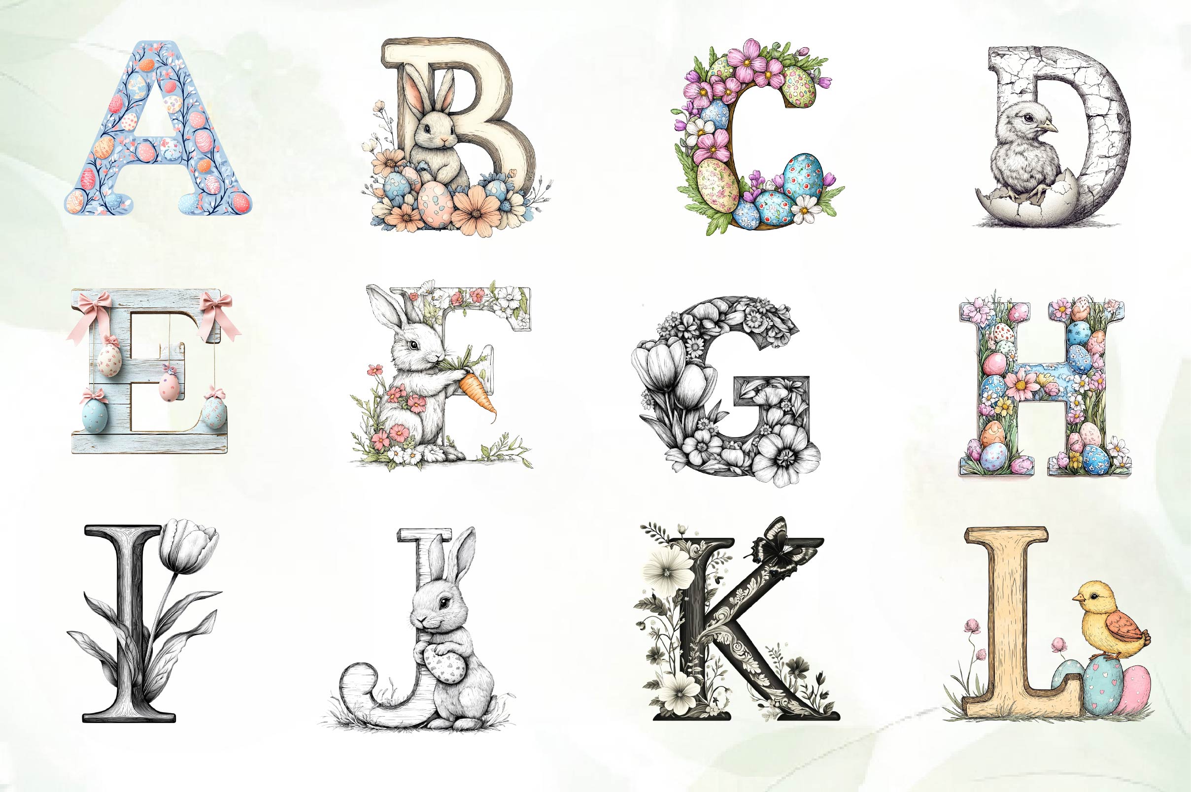 Easter Alphabet Clipart Bundle