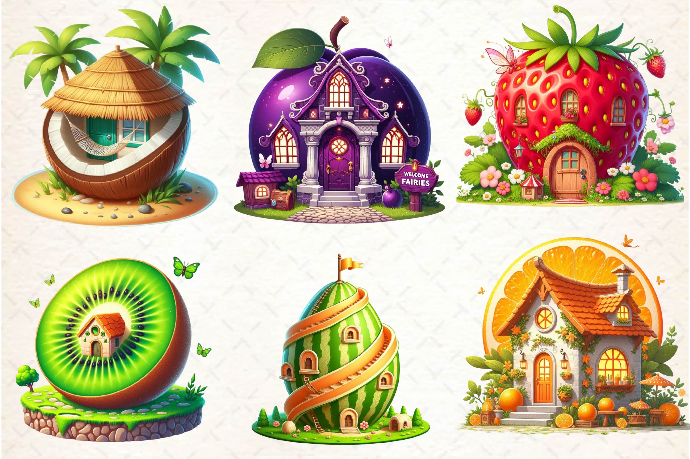 Fairy Fruit House Clipart Bundle