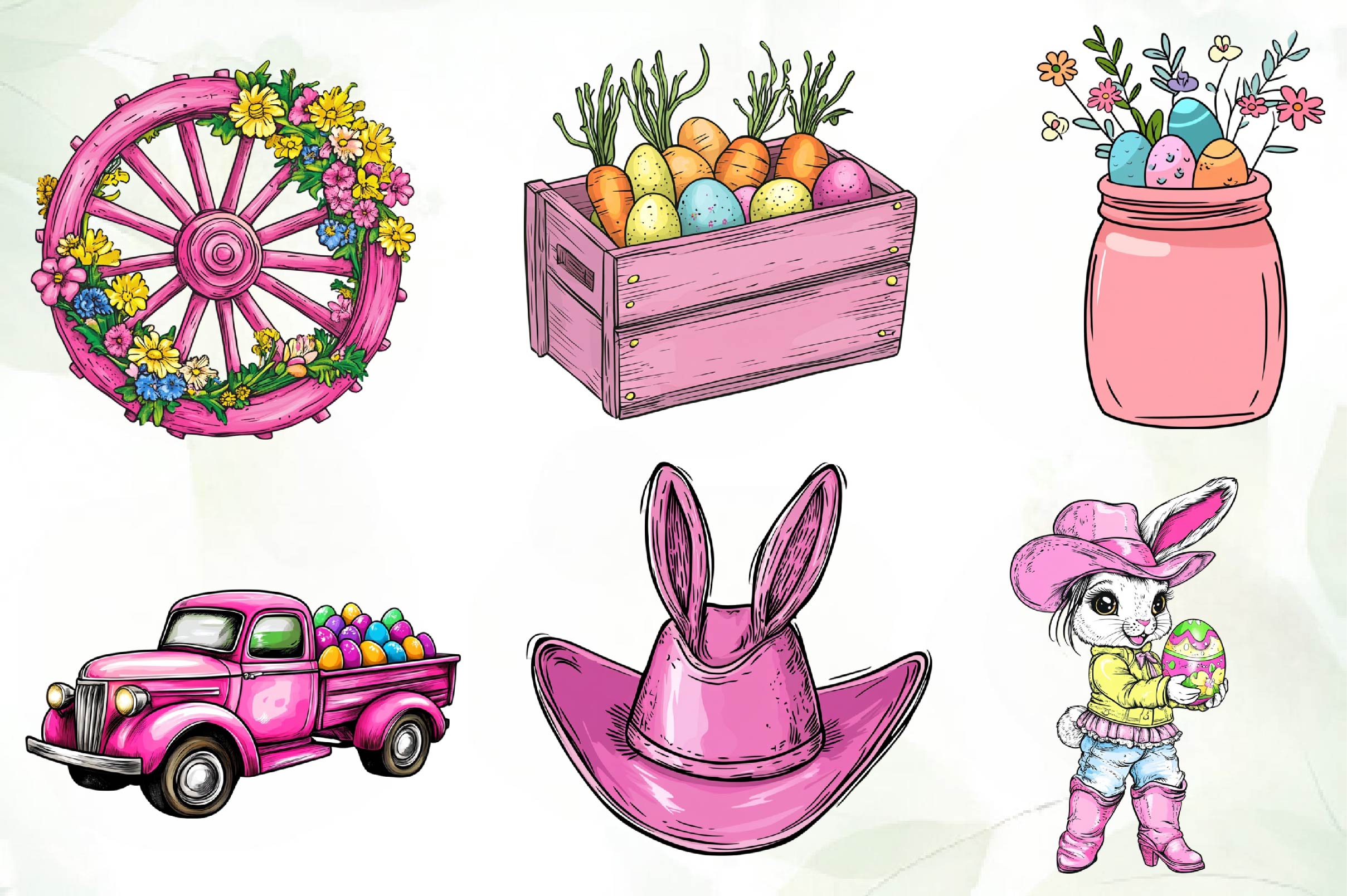Vintage Pink Easter Western Clipart Bundle