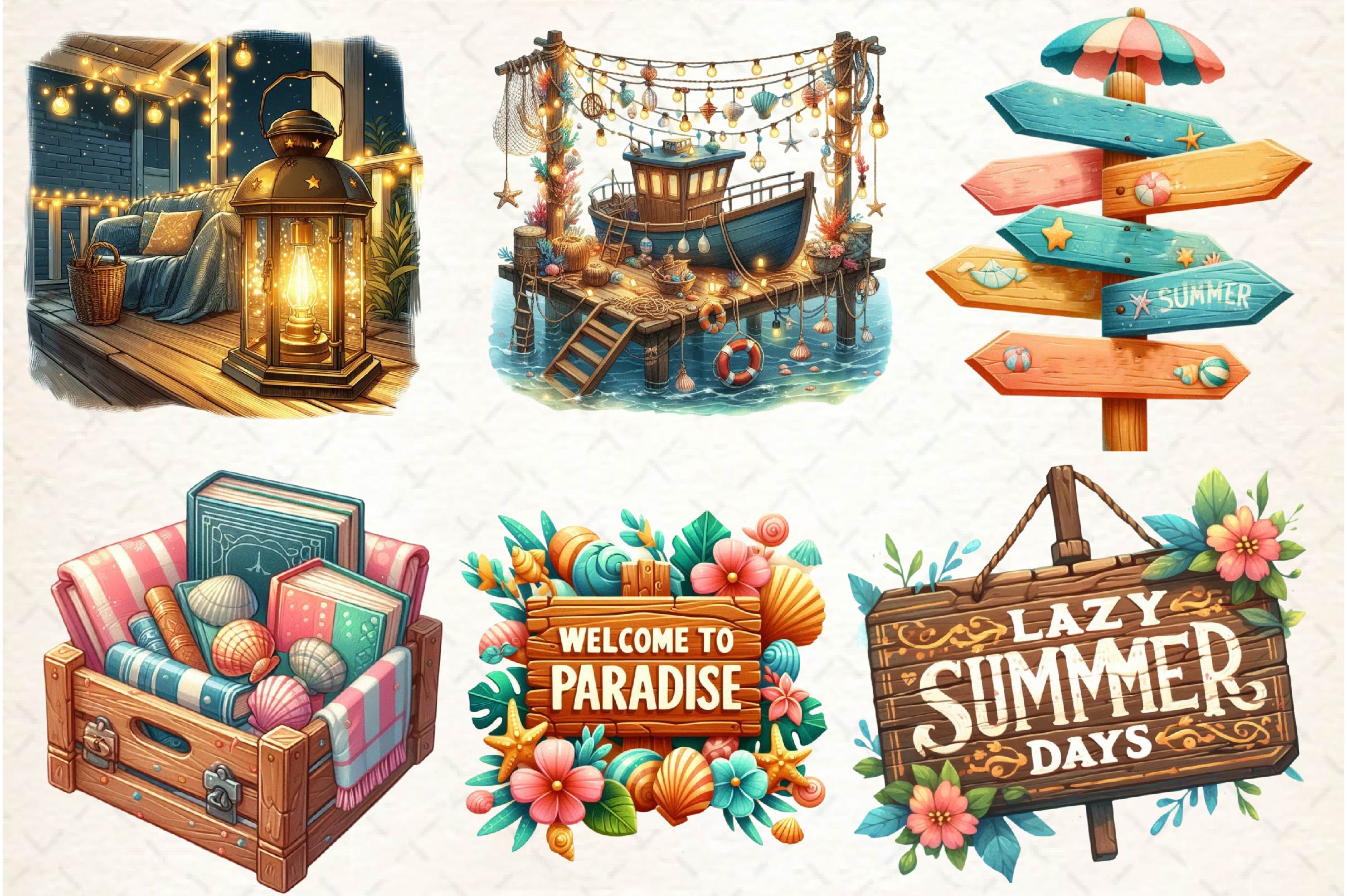 Vintage Summer Decorations Clipart Bundle