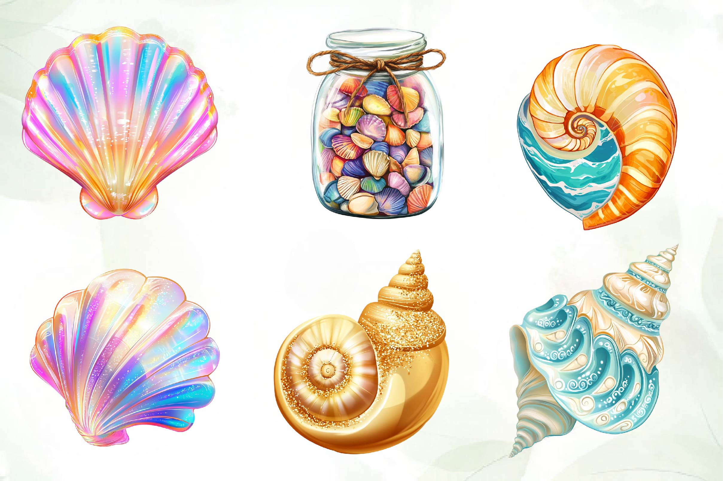 Summer Seashell Clipart Bundle