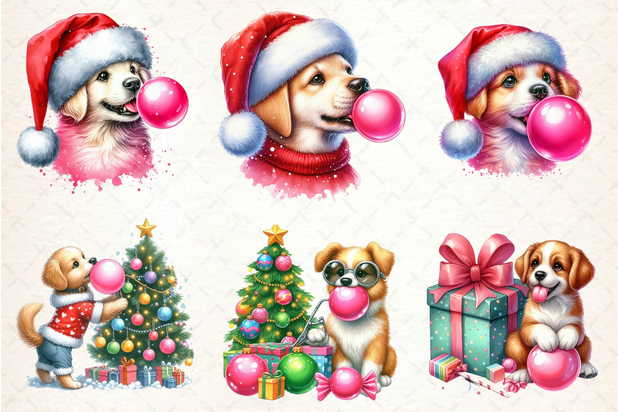 Groovy Christmas Dog And Bubblegum Clipart Bundle