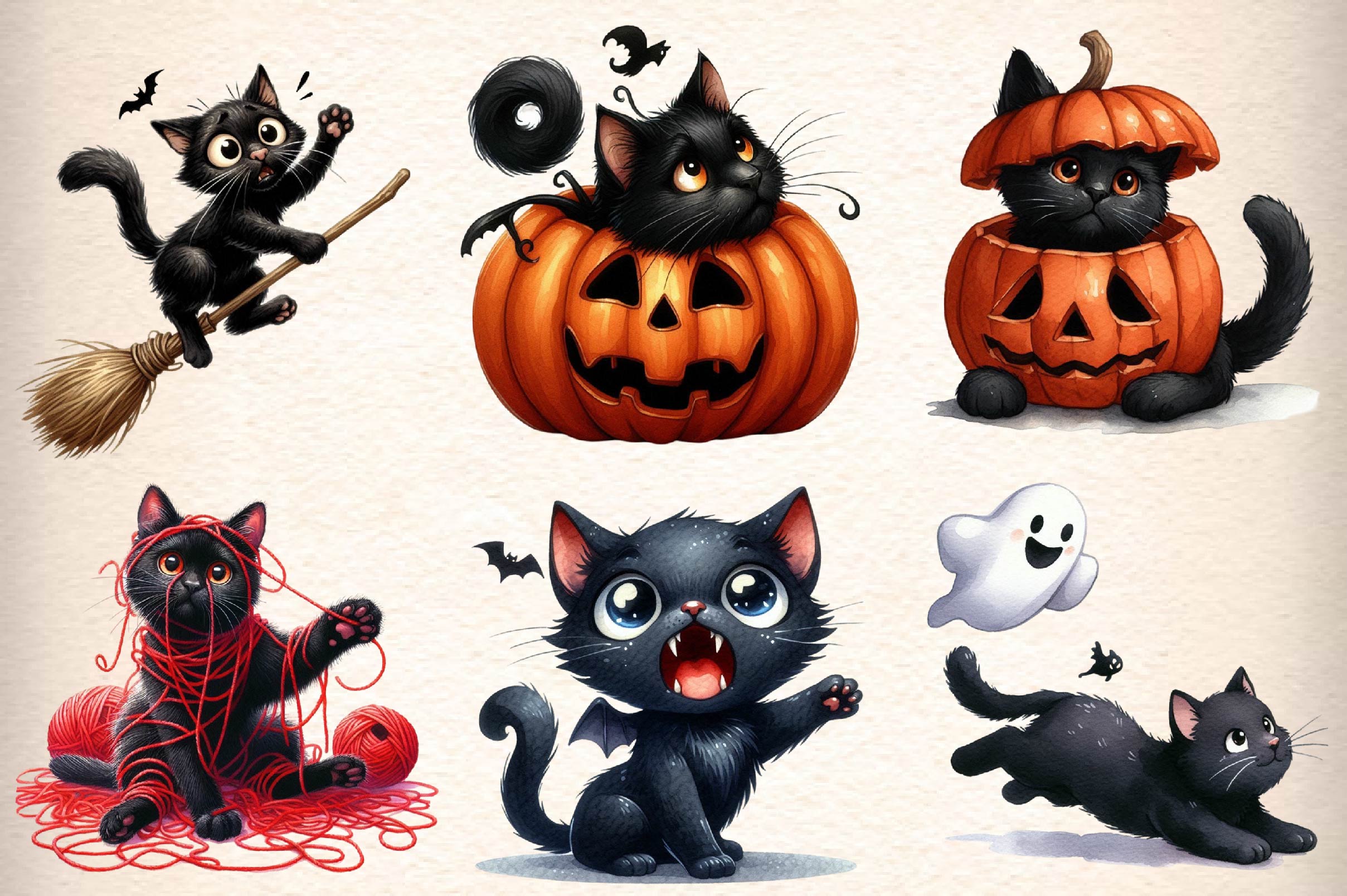 Funny Black Cats Clipart Bundle 1